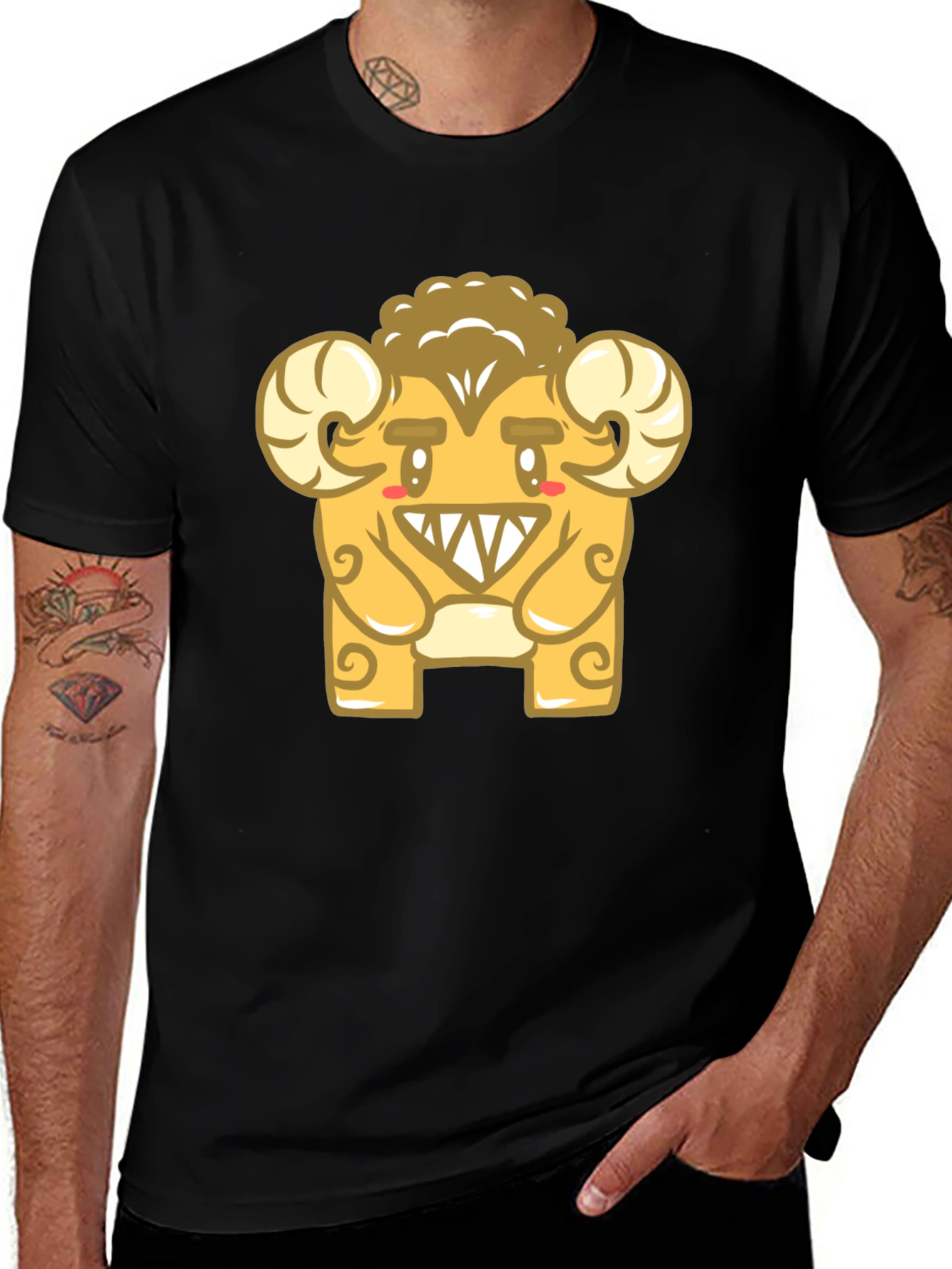Monster Ram Graphic Tee - Black Cotton Blend