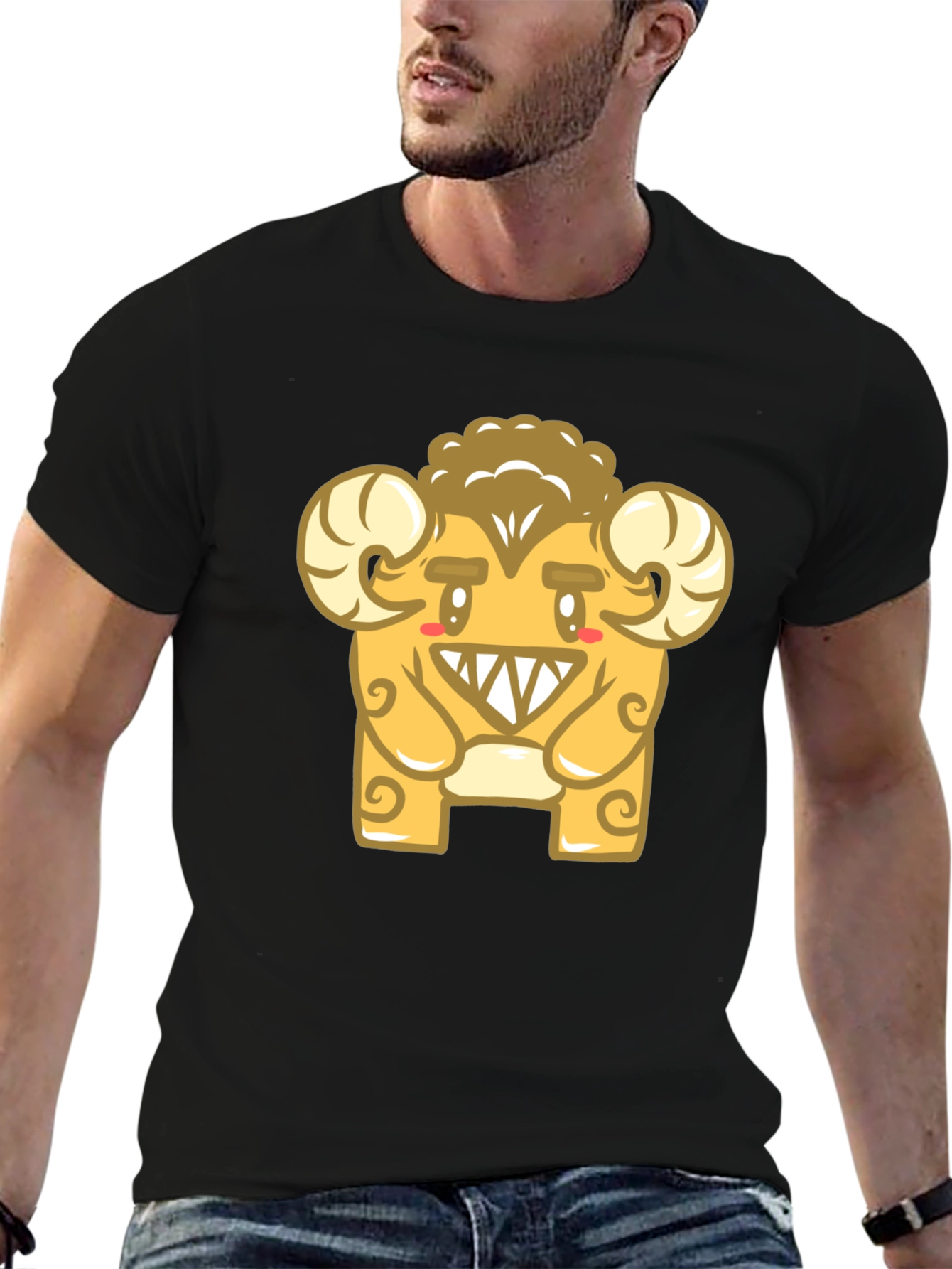 Monster Ram Graphic Tee - Black Cotton Blend