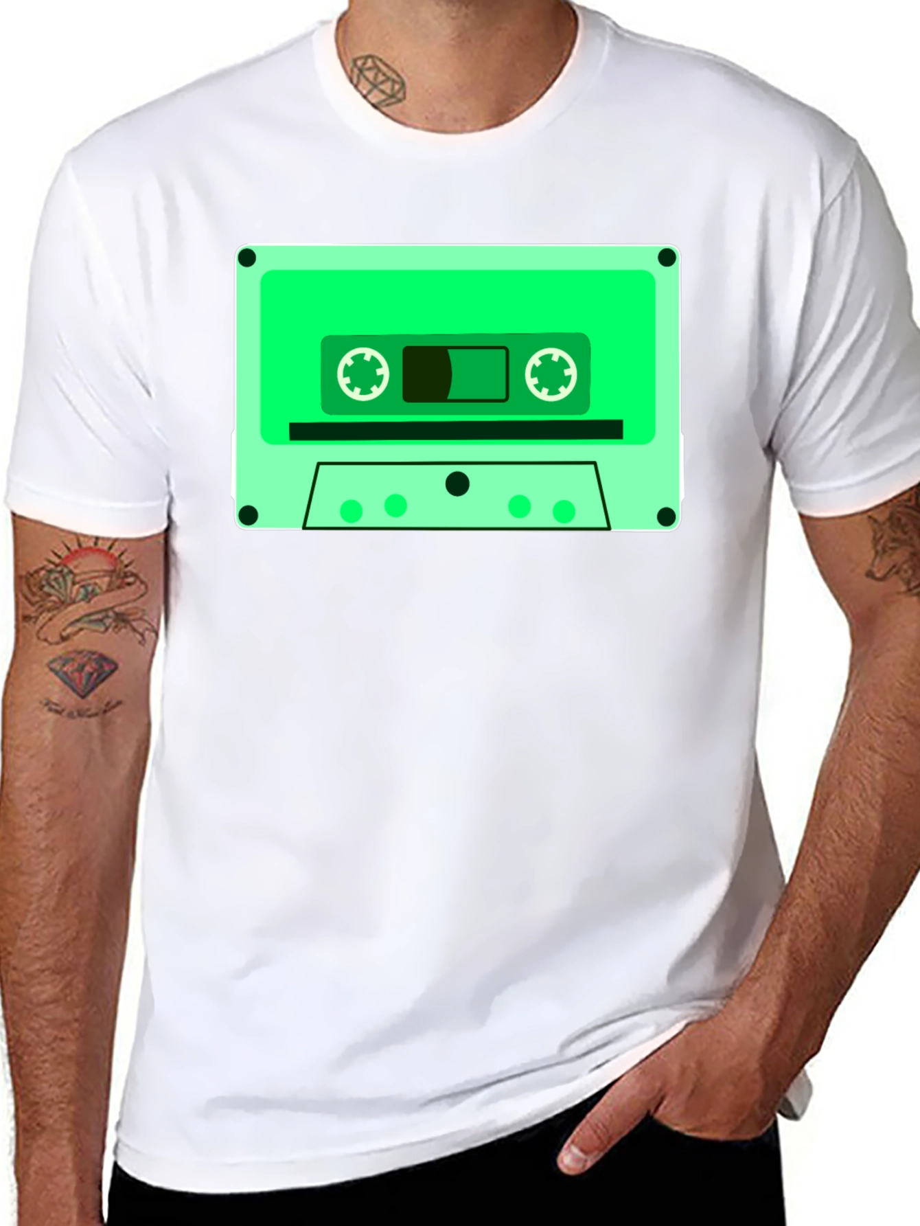 Retro Cassette Tape Graphic Tee - Black Cotton Blend