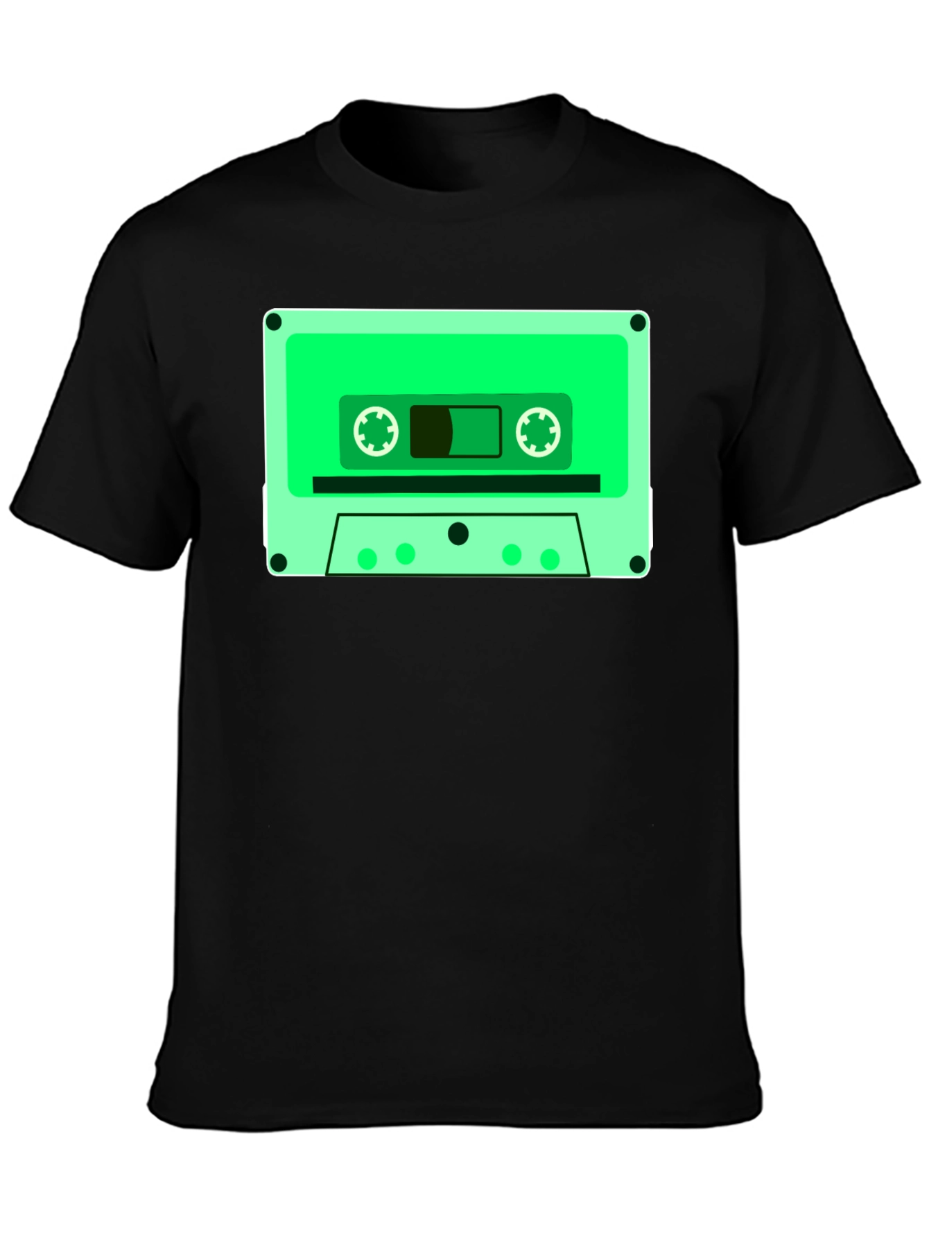 Retro Cassette Tape Graphic Tee - Black Cotton Blend