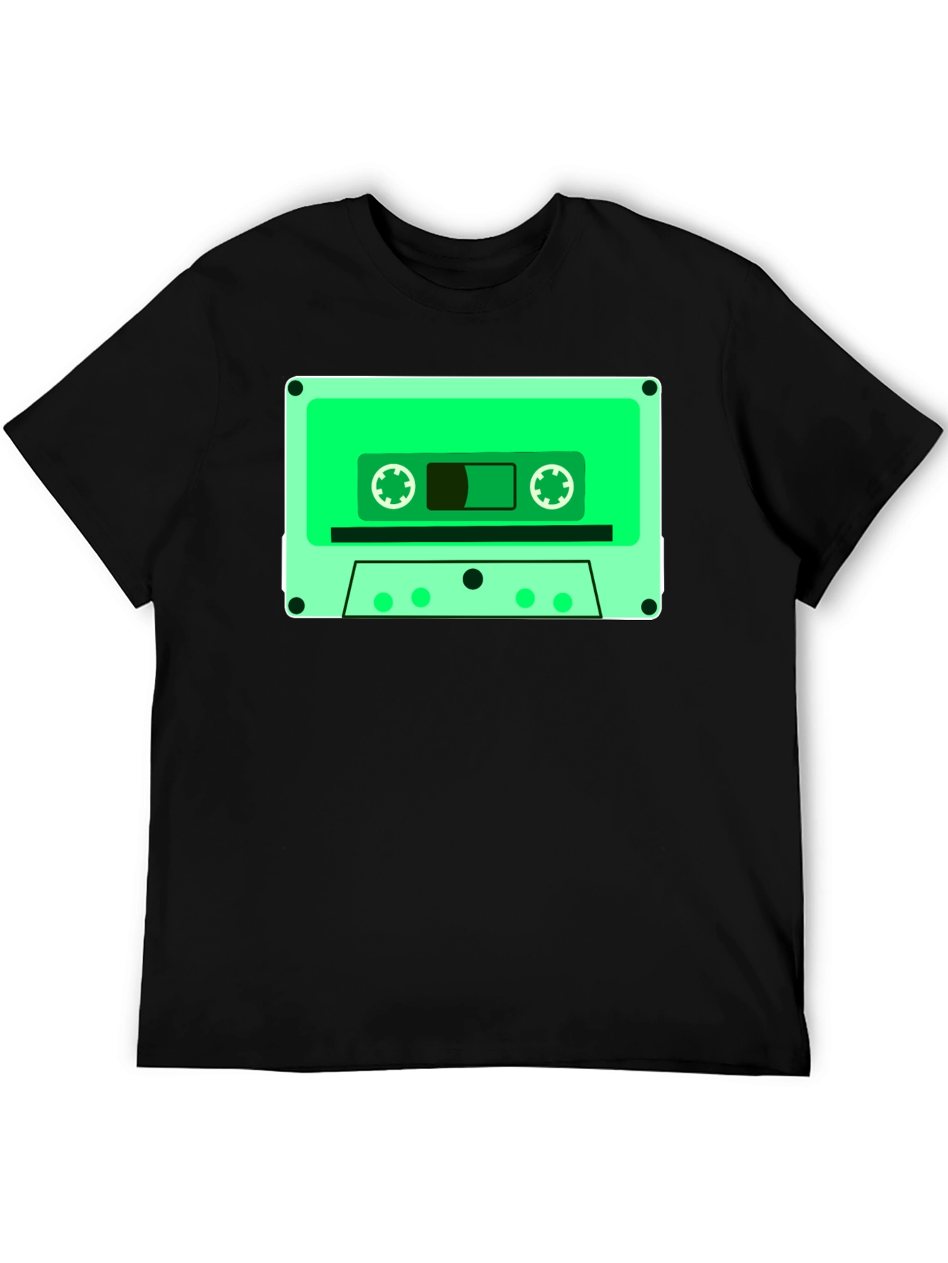 Retro Cassette Tape Graphic Tee - Black Cotton Blend