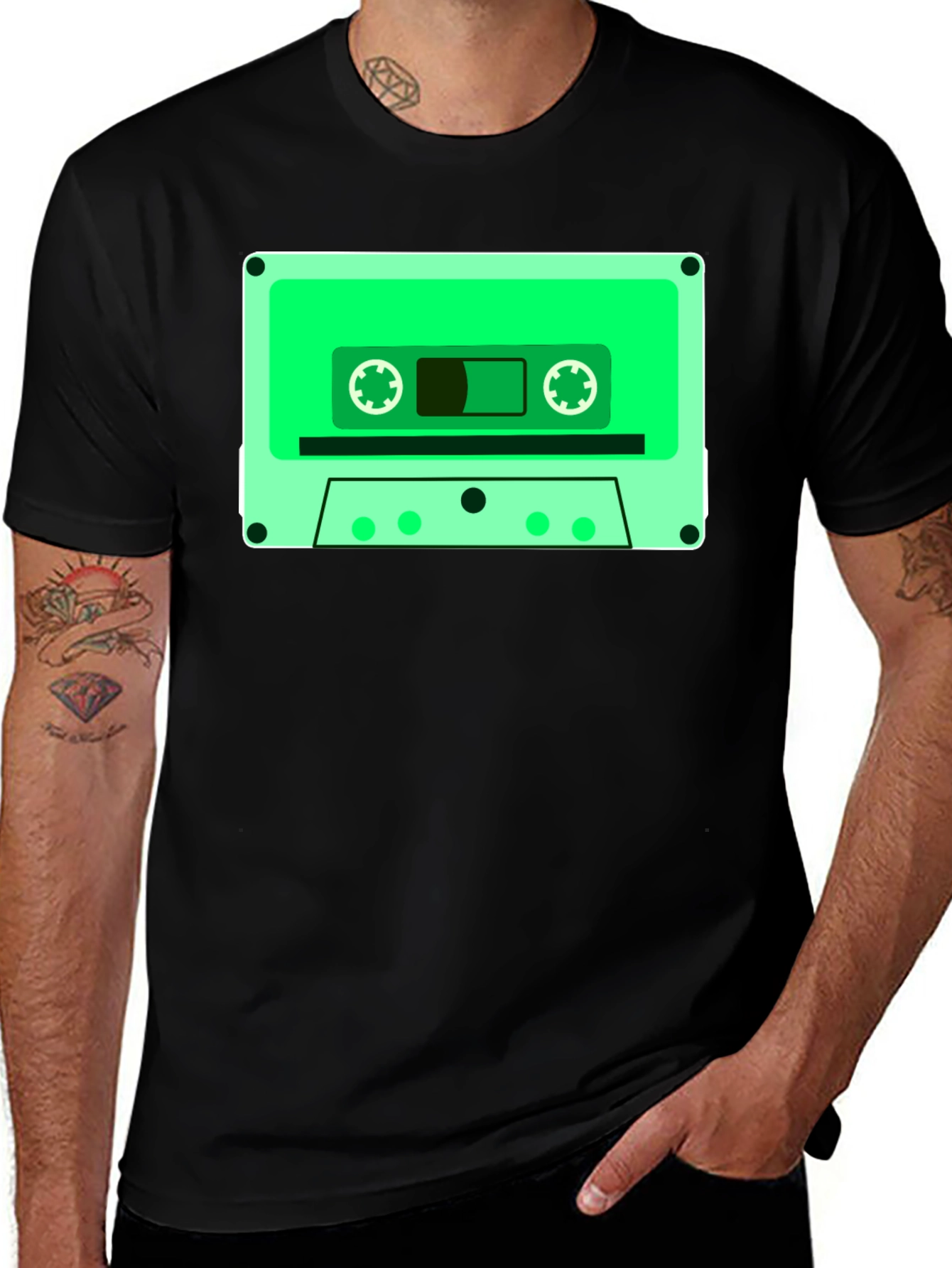 Retro Cassette Tape Graphic Tee - Black Cotton Blend