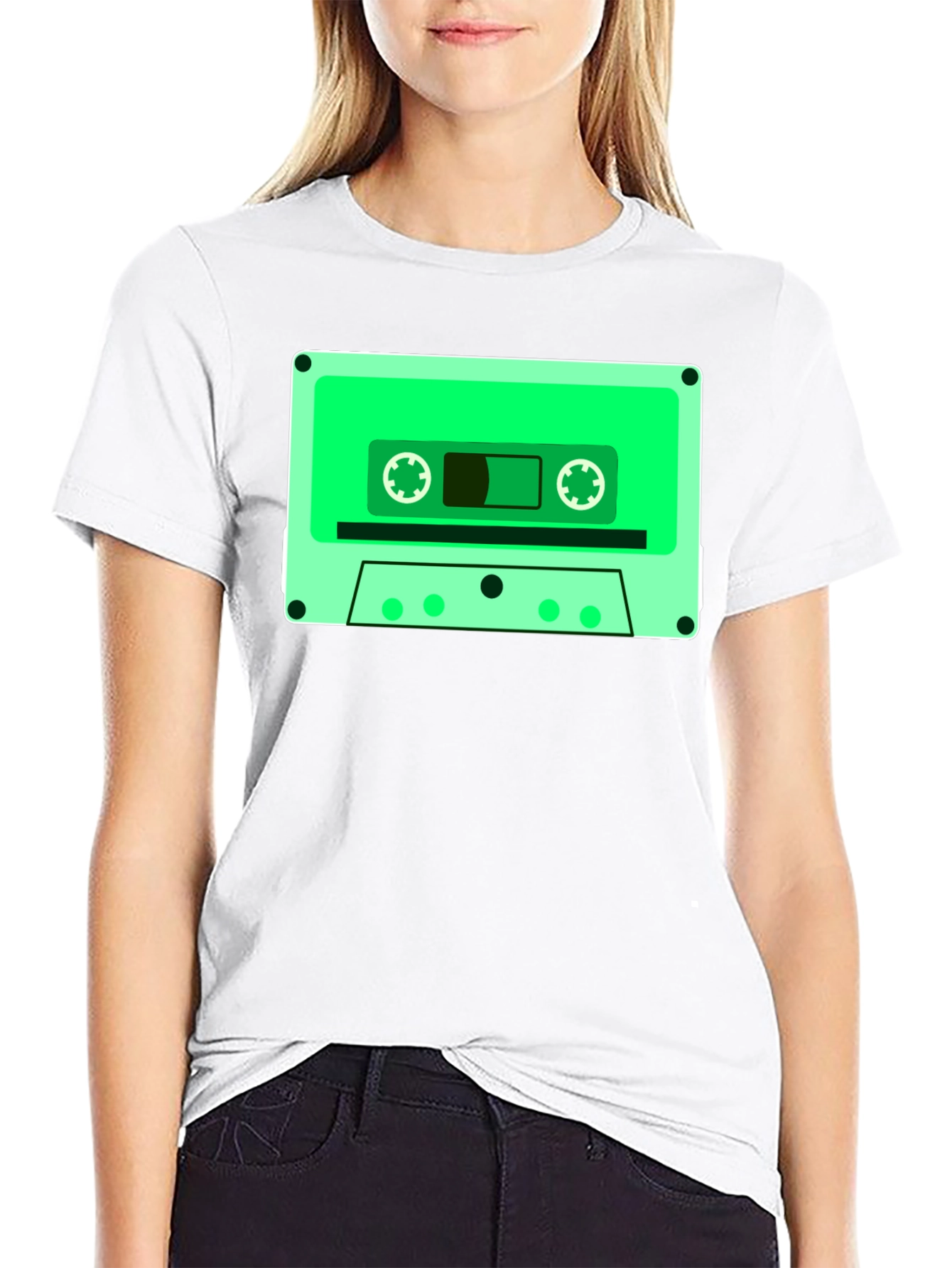 Retro Cassette Tape Graphic Tee - Black Cotton Blend