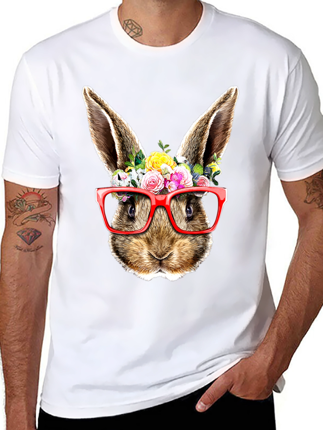 Bunny Floral Glasses Black T-Shirt
