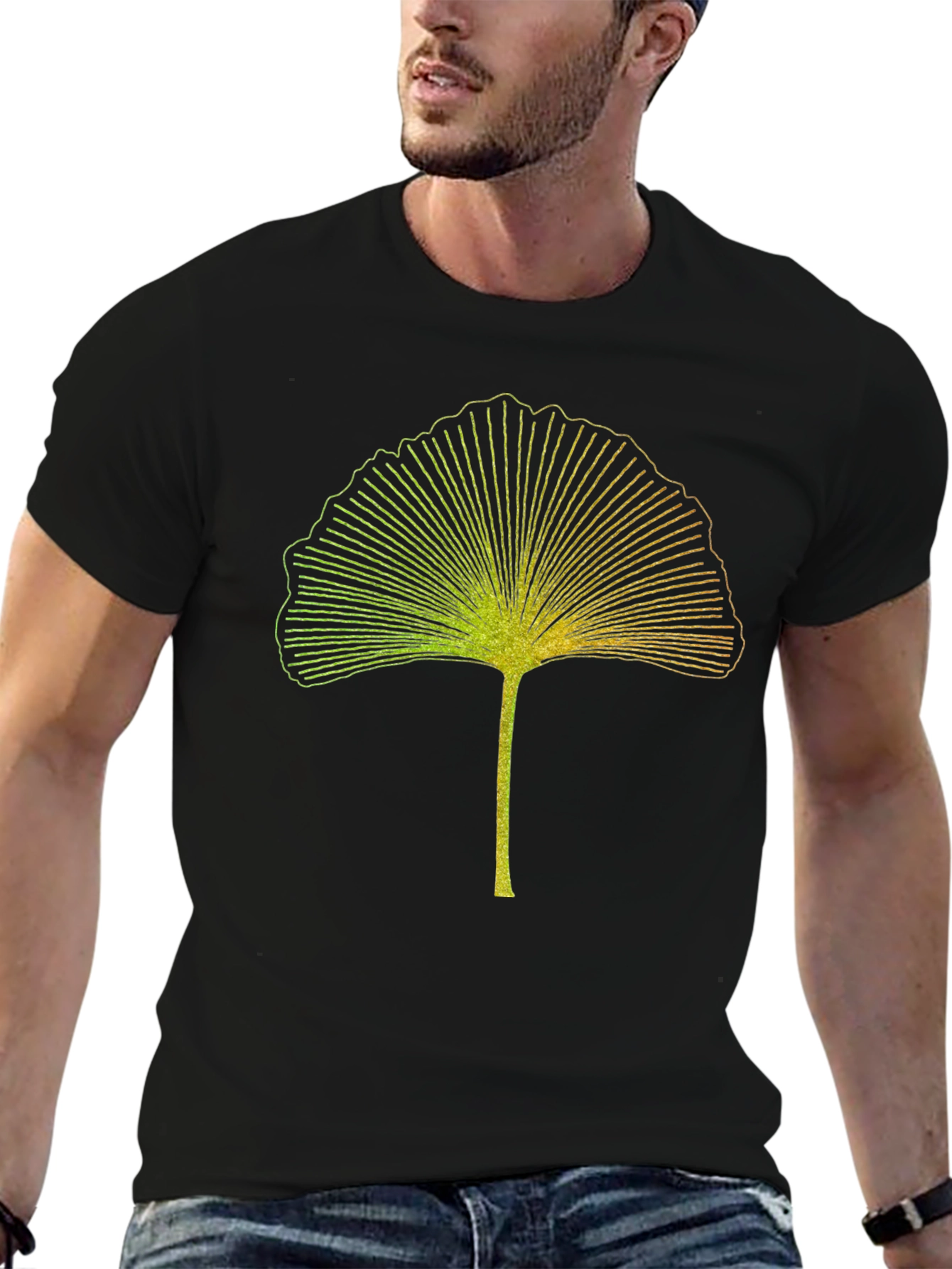 Ginkgo Leaf Graphic Tee - Stylish Black T-Shirt