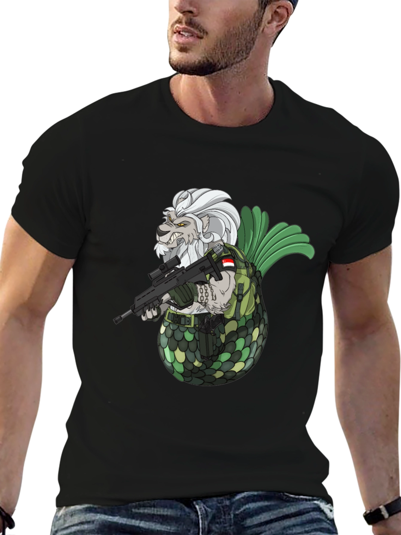Merlion Soldier Graphic T-Shirt - Black