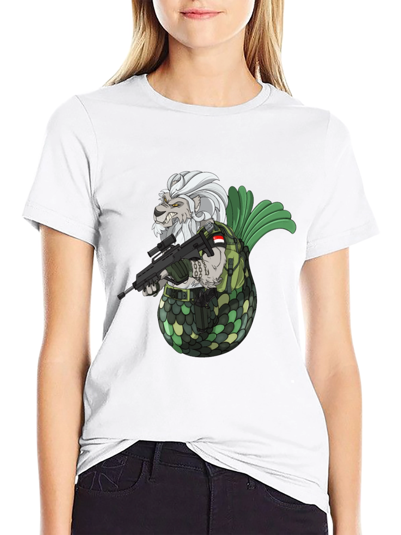 Merlion Soldier Graphic T-Shirt - Black