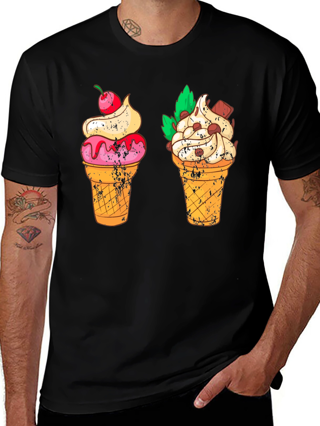 Ice Cream Cone Graphic Tee - Black T-Shirt