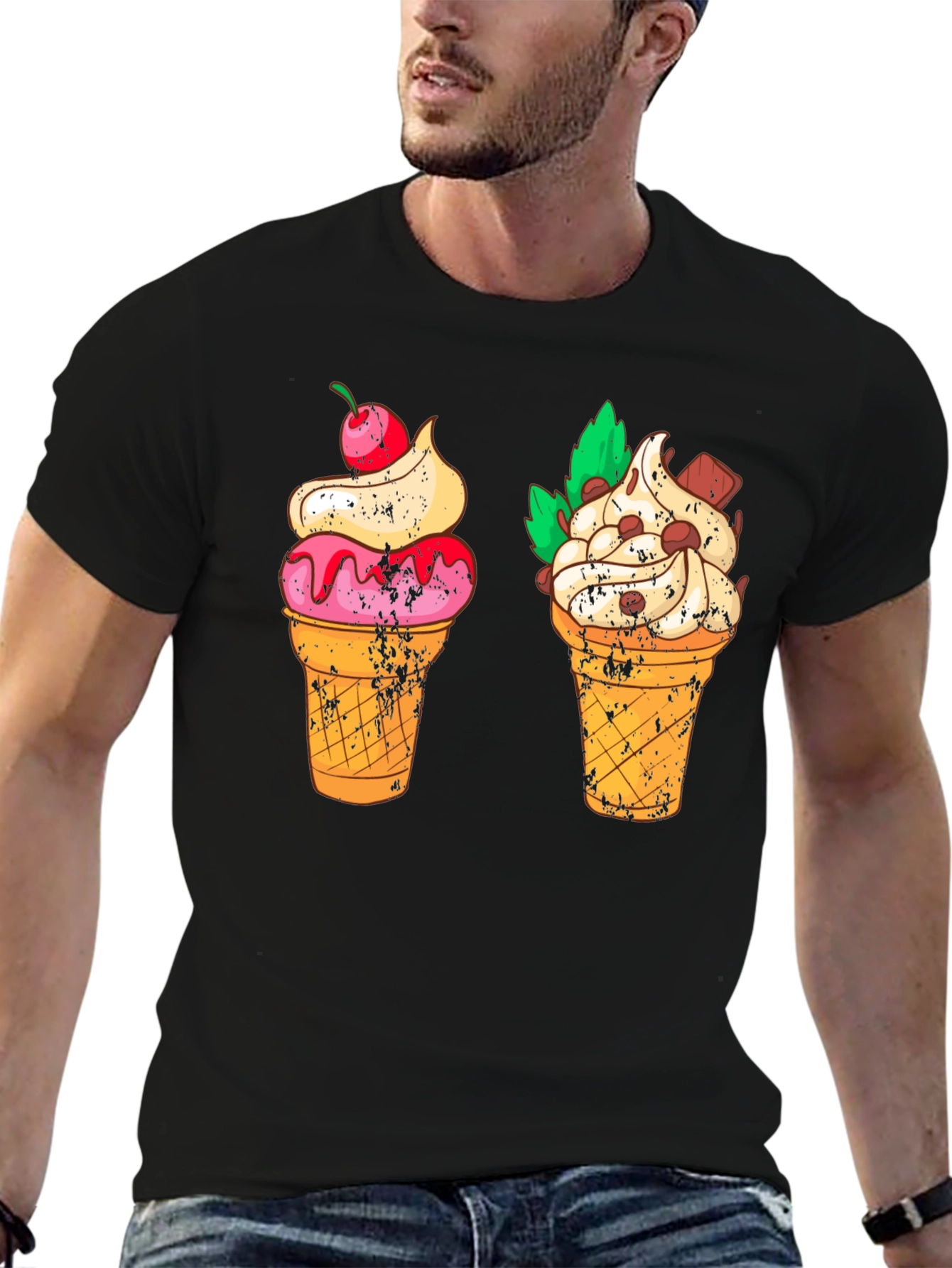 Ice Cream Cone Graphic Tee - Black T-Shirt