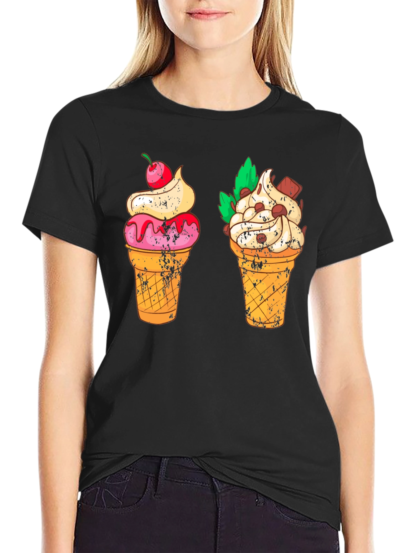 Ice Cream Cone Graphic Tee - Black T-Shirt