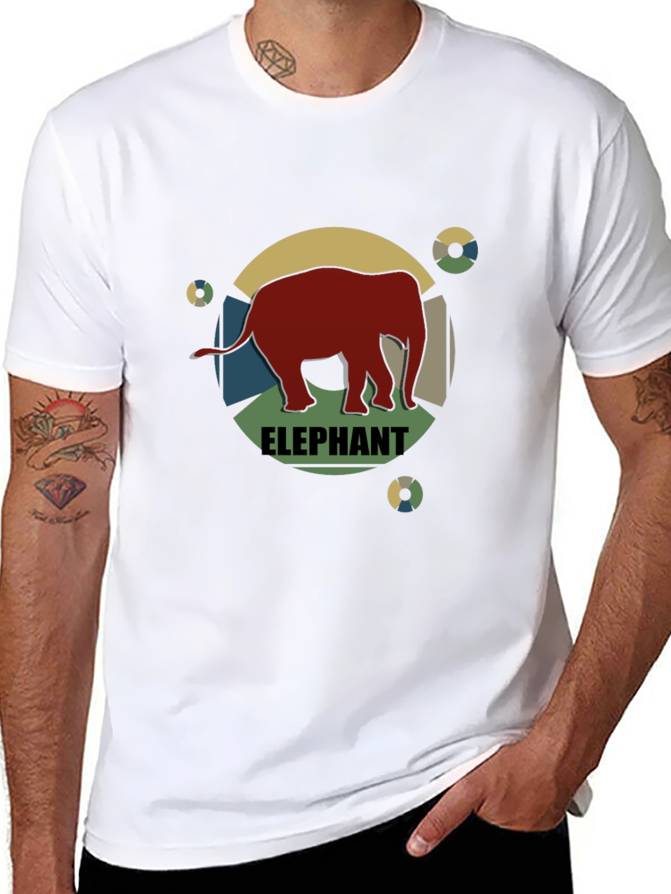 Retro Elephant Graphic Tee - Mens Black T-Shirt
