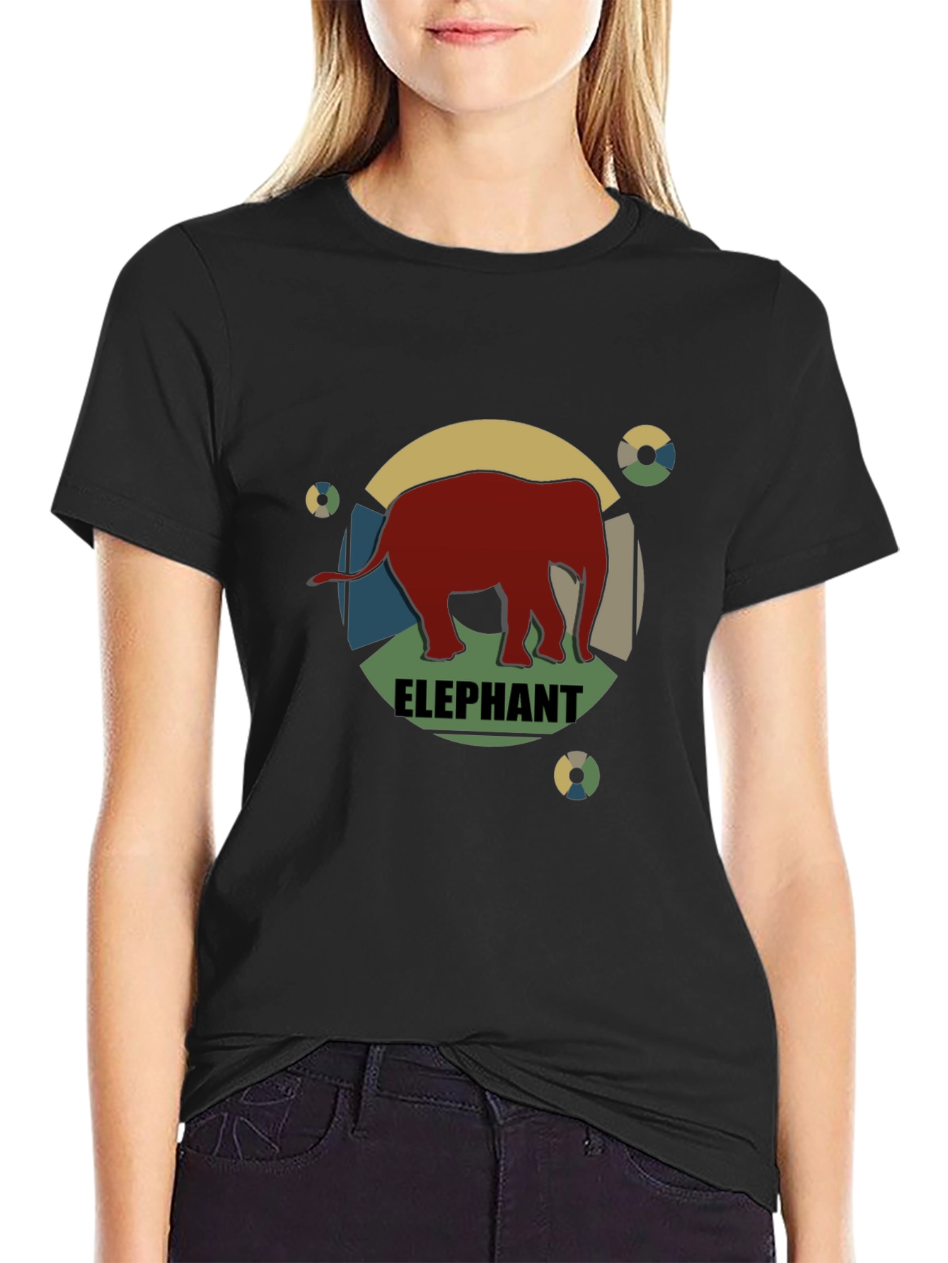 Retro Elephant Graphic Tee - Mens Black T-Shirt