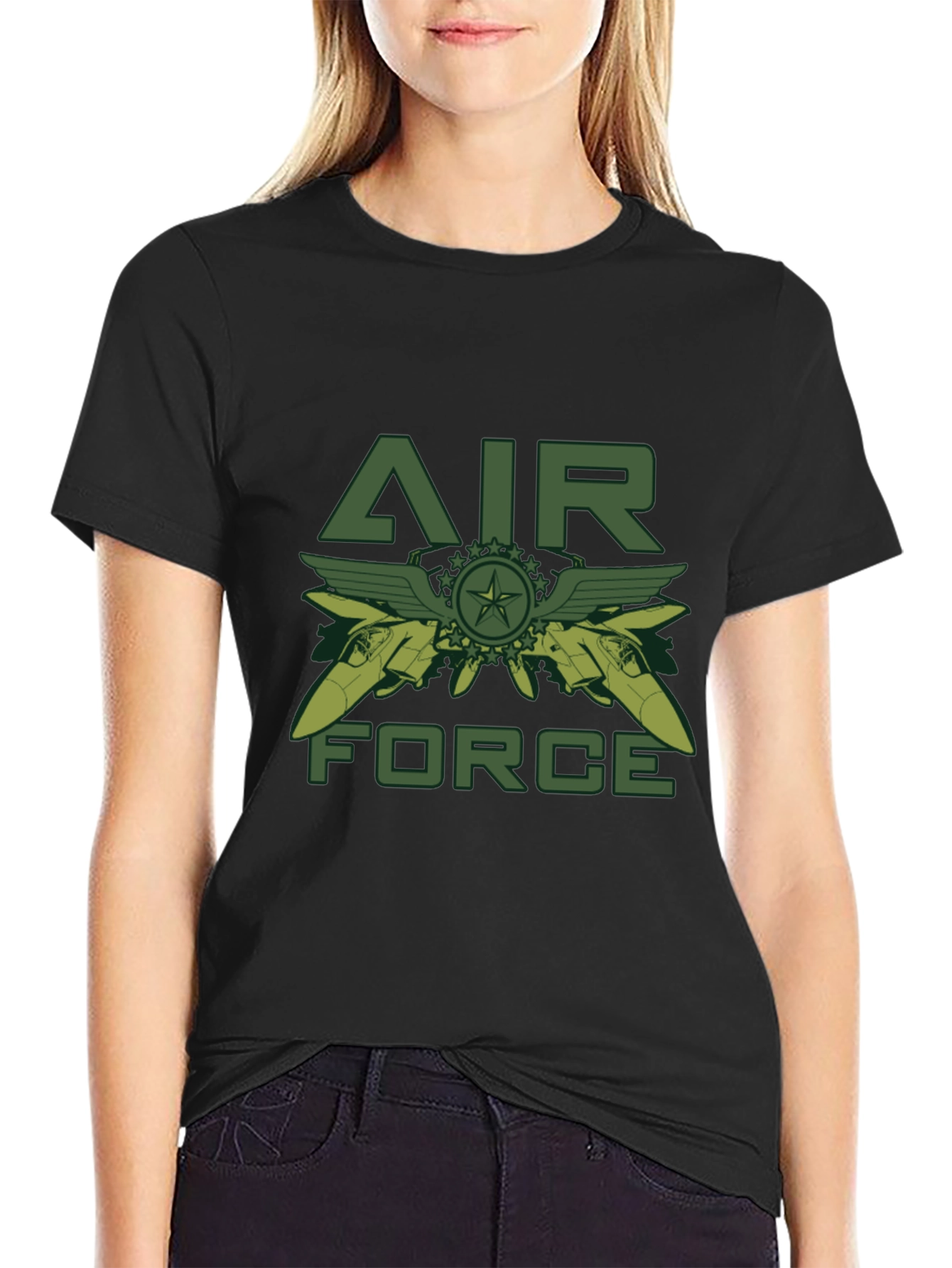 Air Force Graphic Print Black T-Shirt