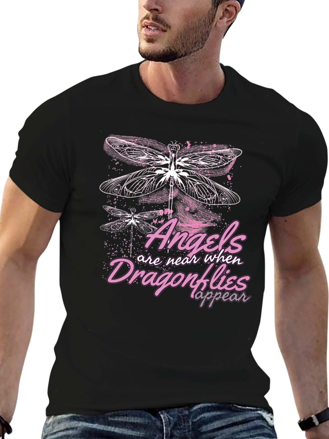 Angels & Dragonflies Graphic T-Shirt - Black