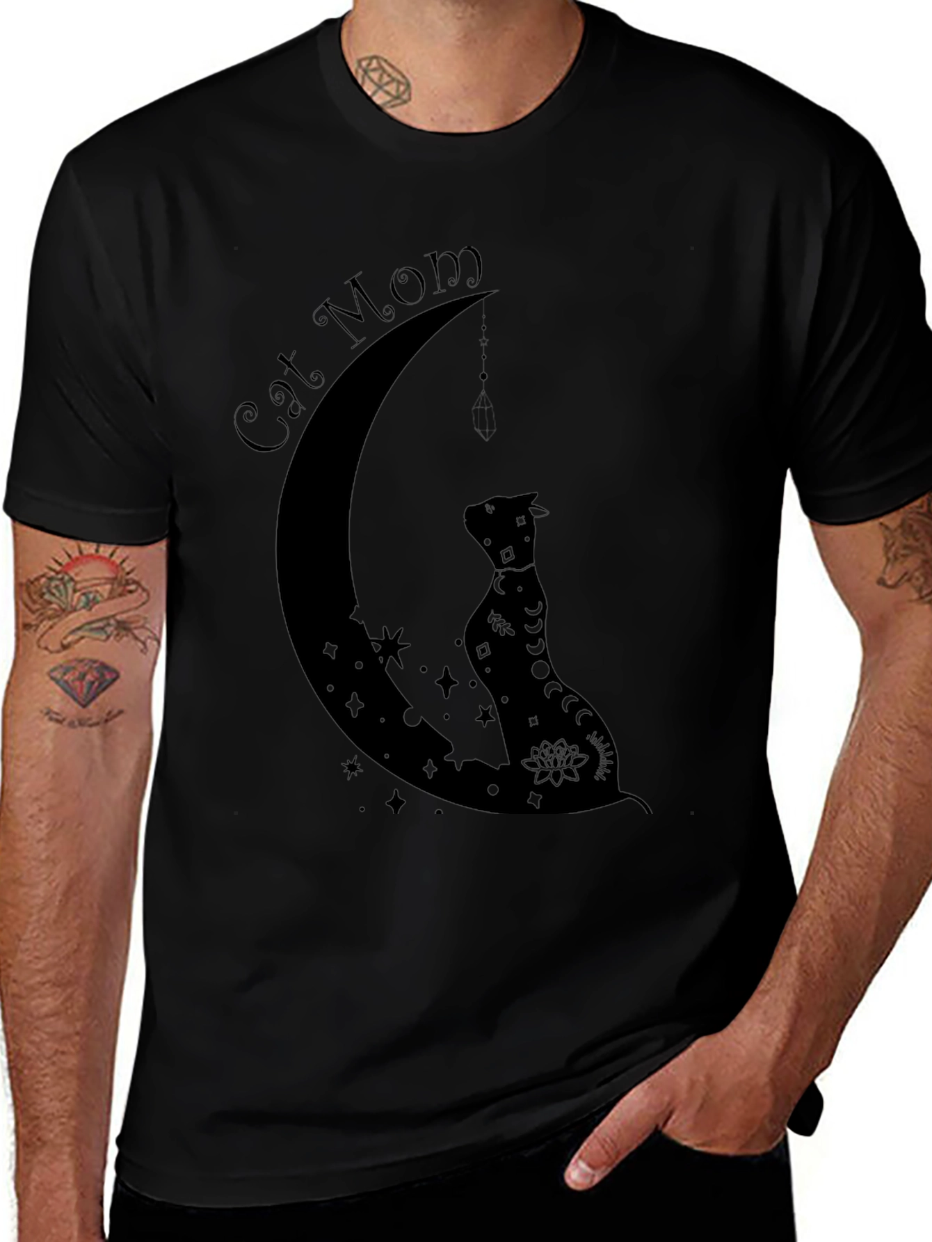 Cat Mom Moon Graphic T-Shirt