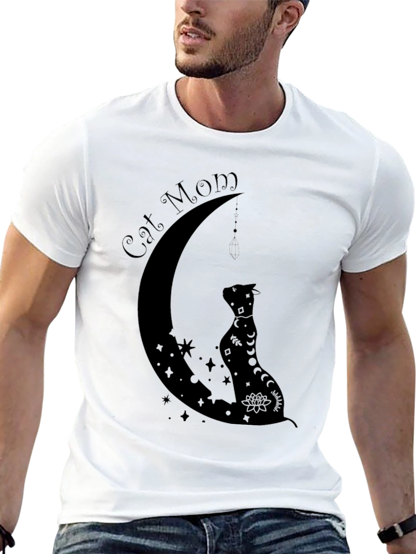 Cat Mom Moon Graphic T-Shirt