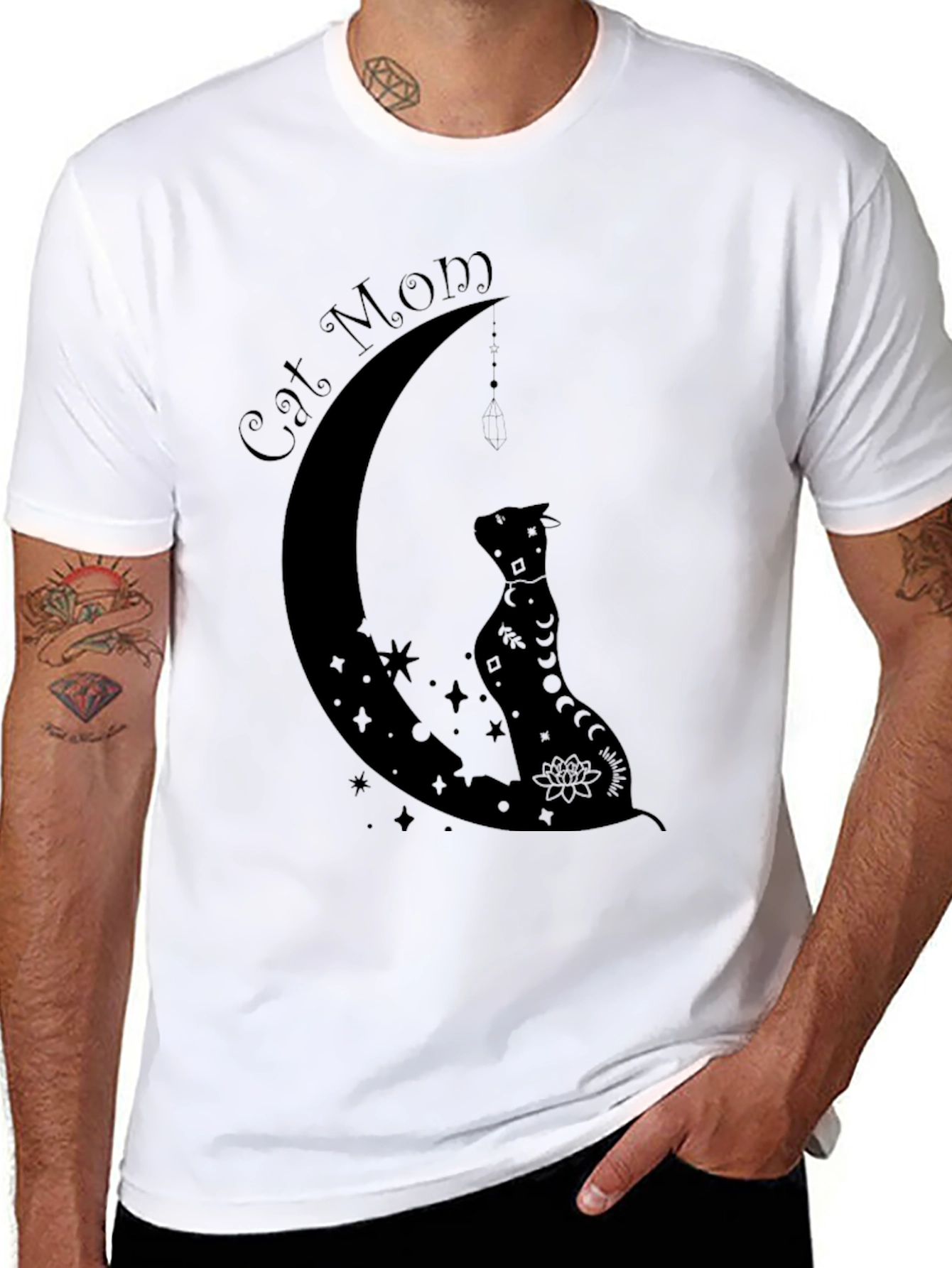 Cat Mom Moon Graphic T-Shirt