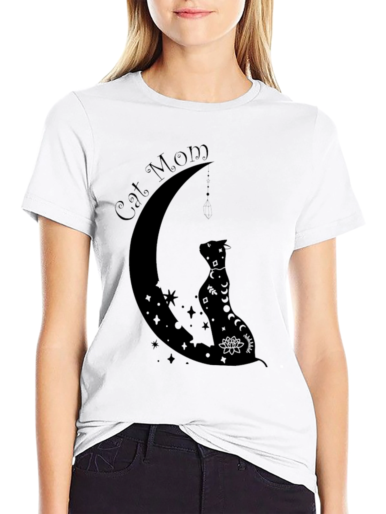 Cat Mom Moon Graphic T-Shirt