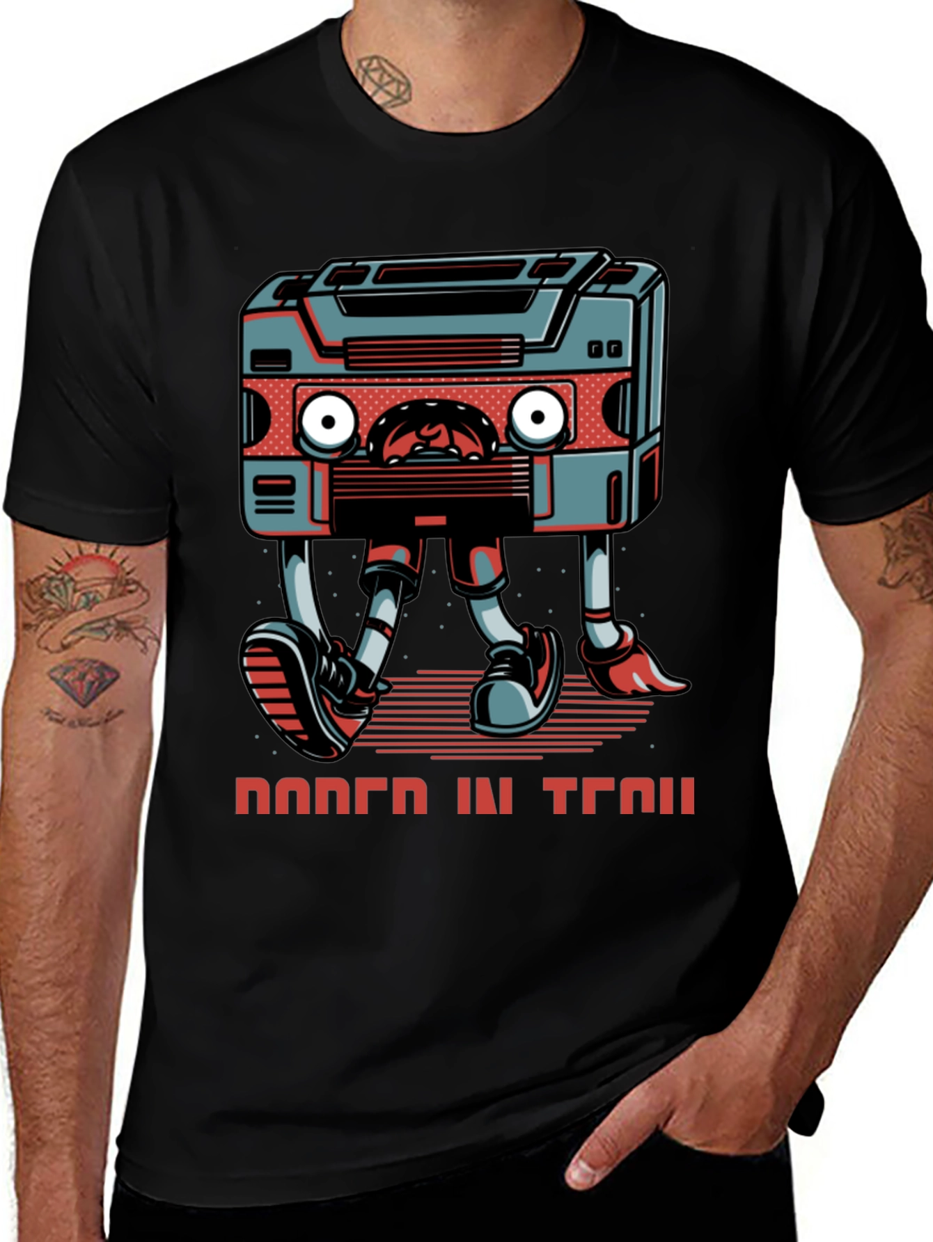 Retro Cassette Player Walking Graphic Tee