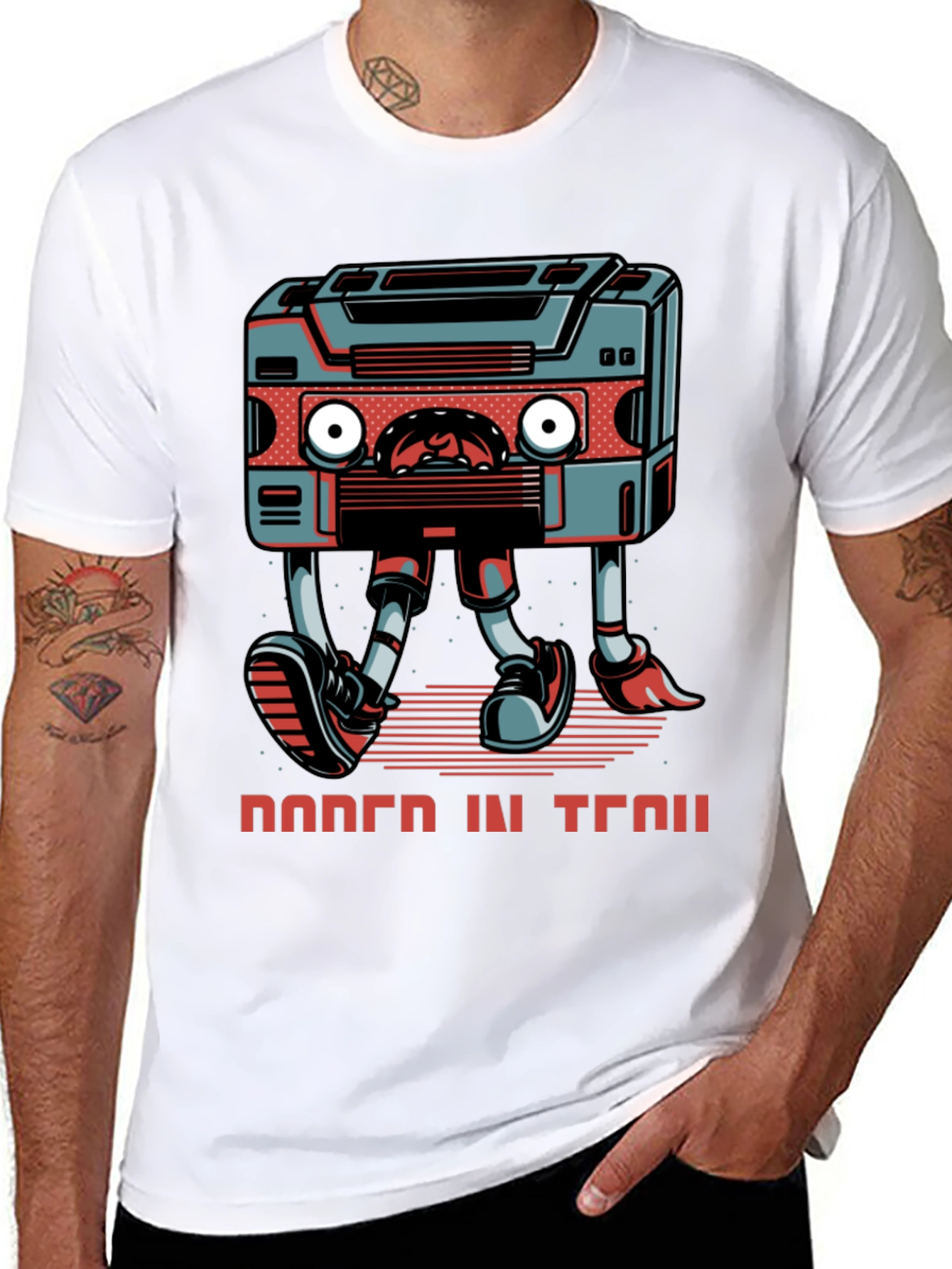 Retro Cassette Player Walking Graphic Tee