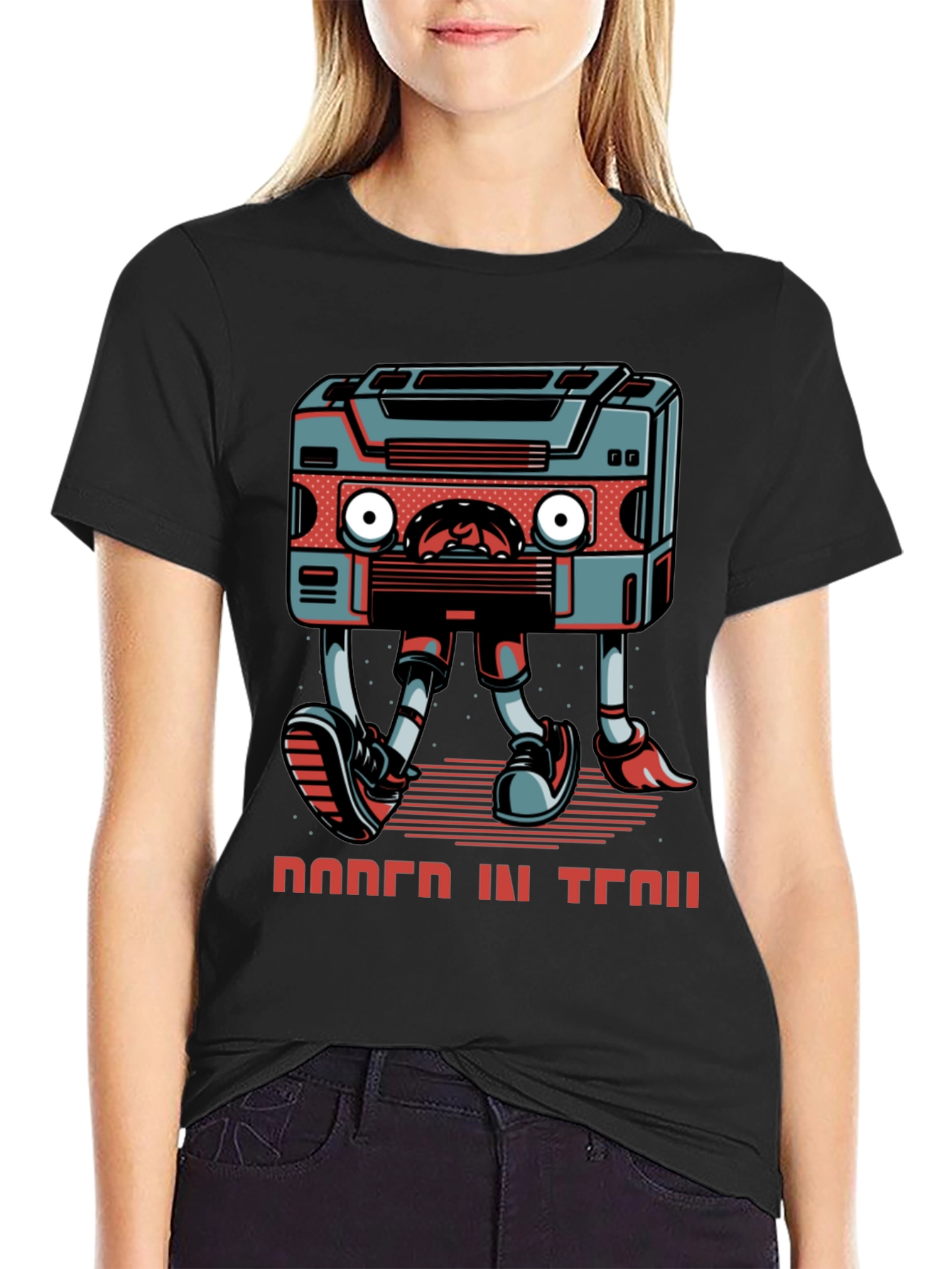 Retro Cassette Player Walking Graphic Tee