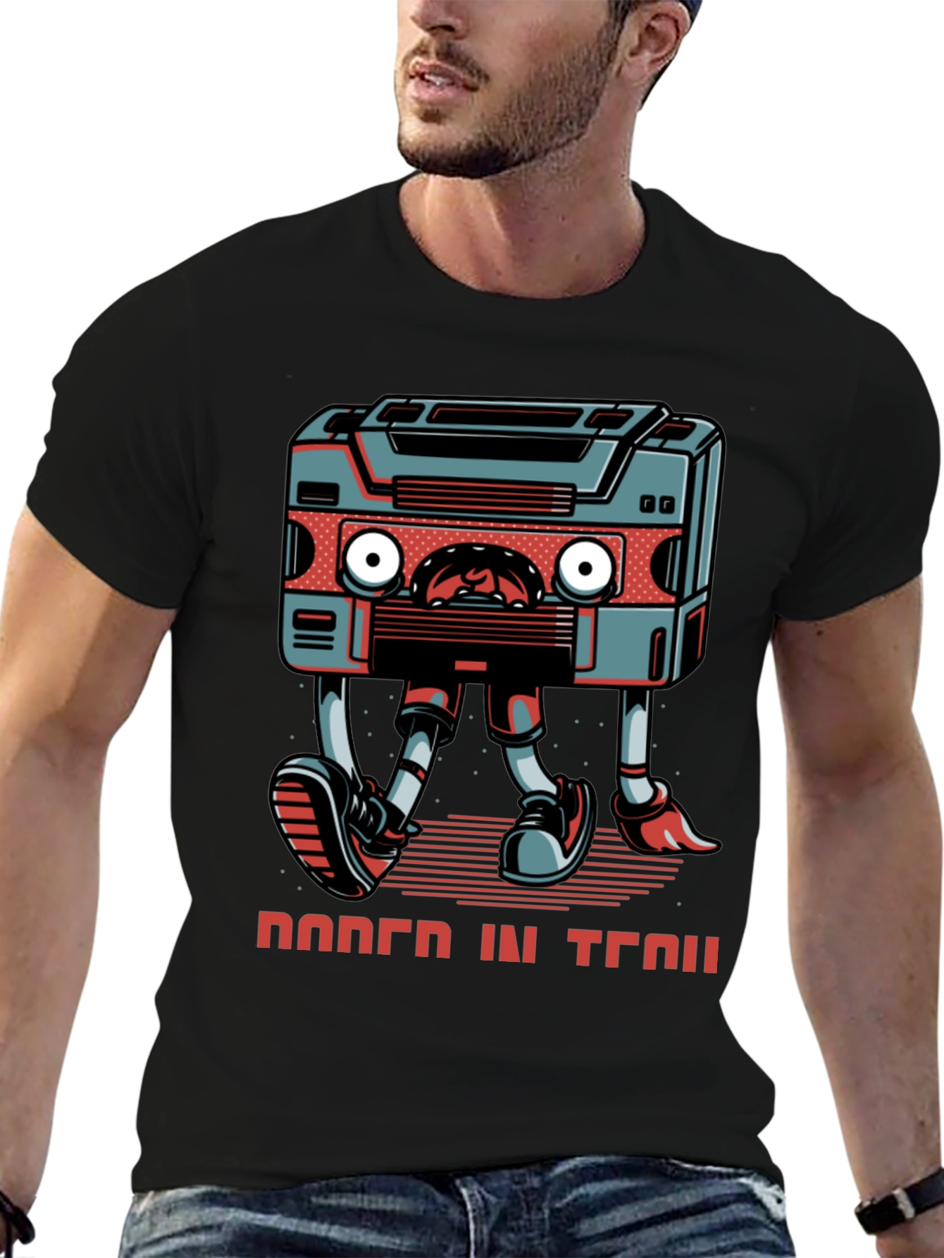 Retro Cassette Player Walking Graphic Tee