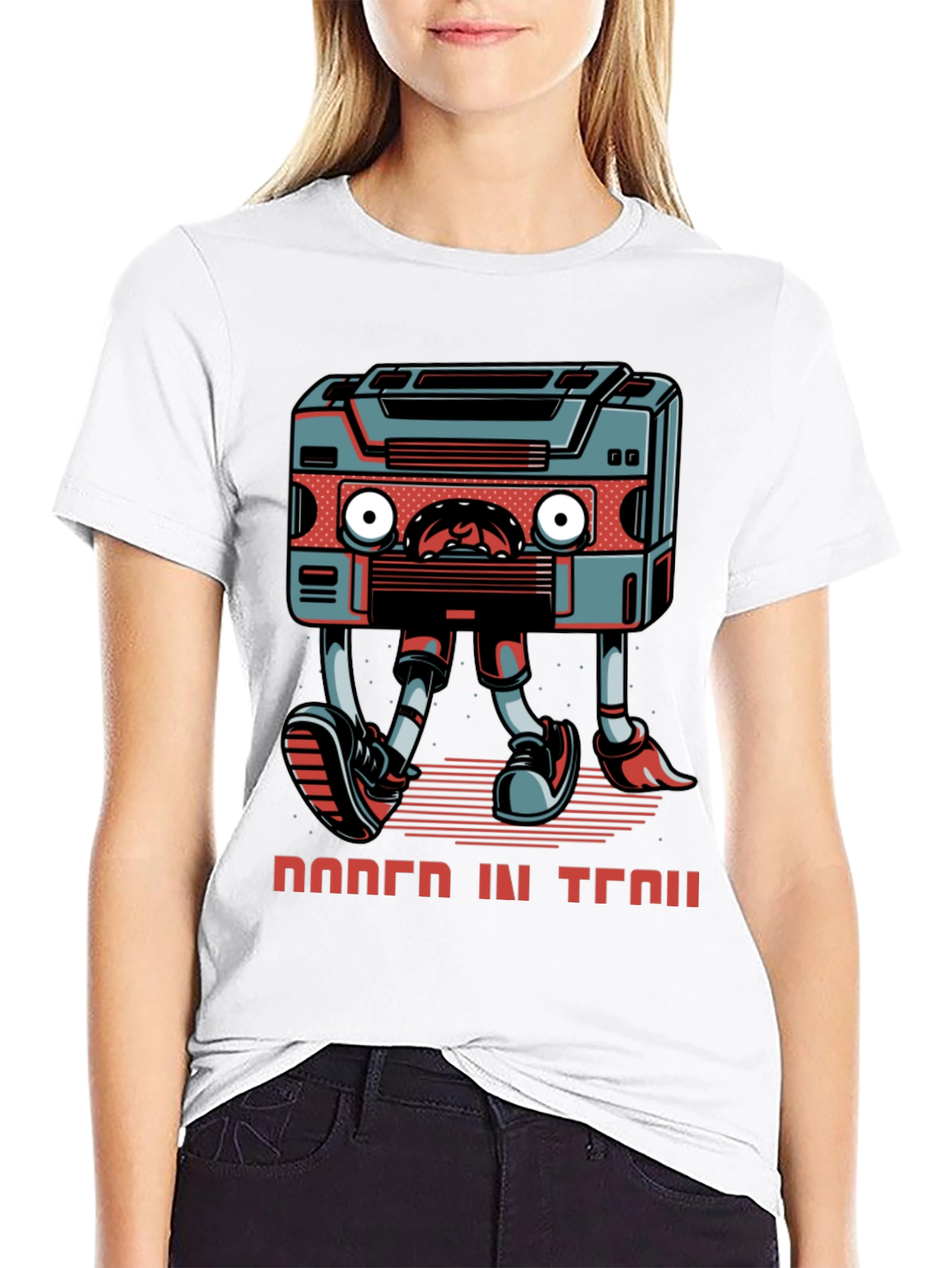 Retro Cassette Player Walking Graphic Tee