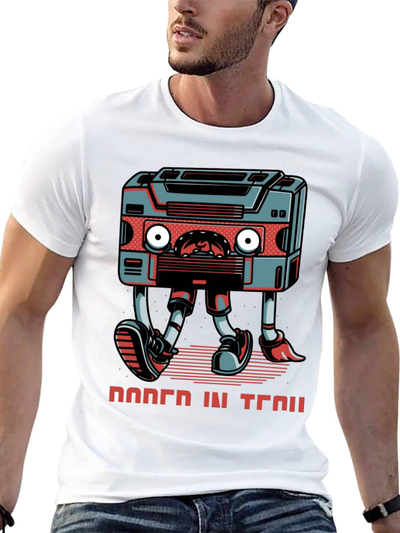 Retro Cassette Player Walking Graphic Tee