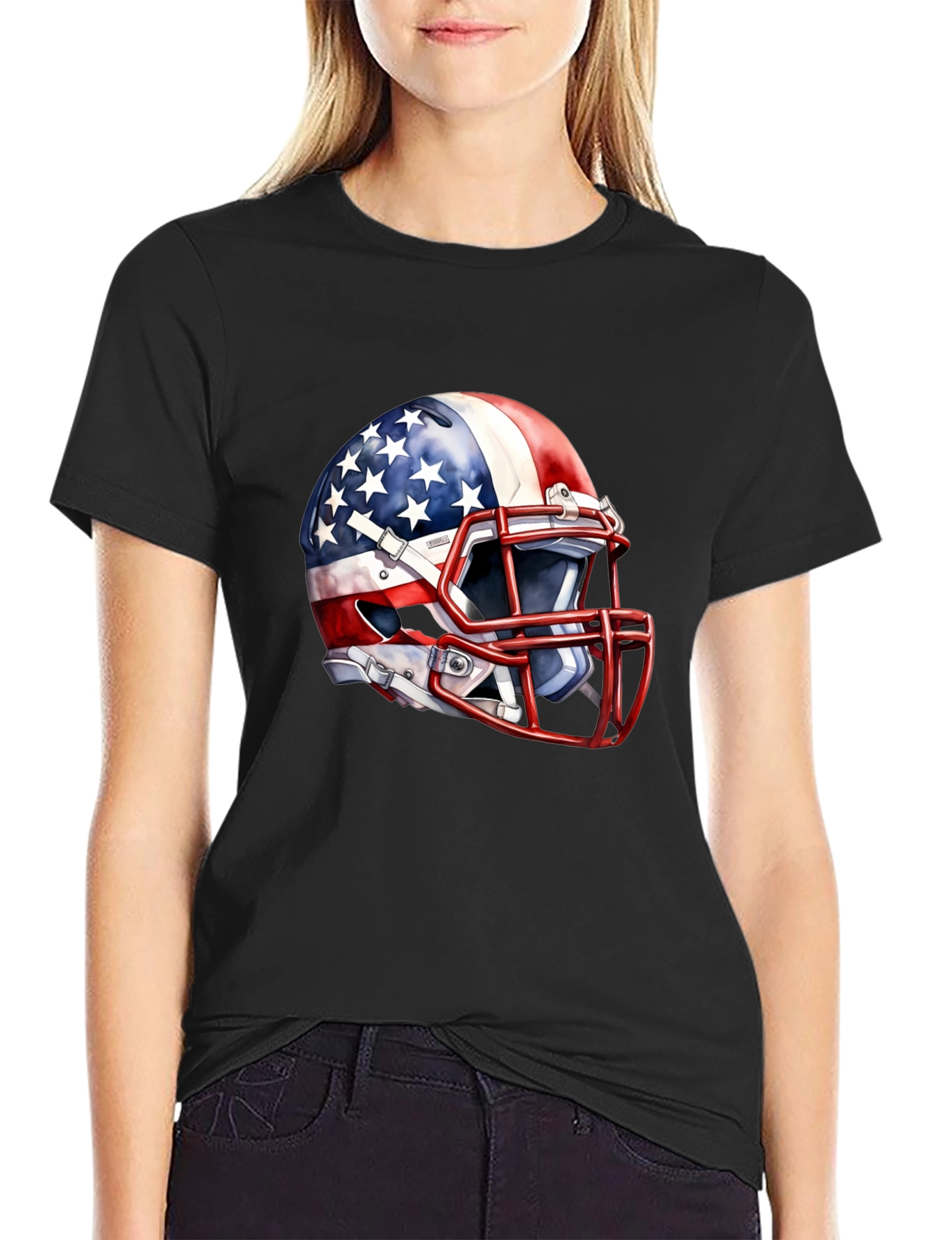 USA Flag Football Helmet Graphic Tee