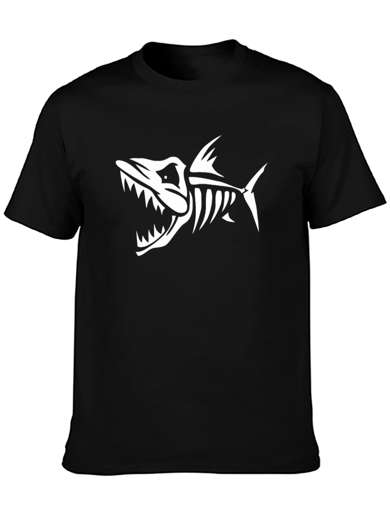 Black Tee with Fish Skeleton Print