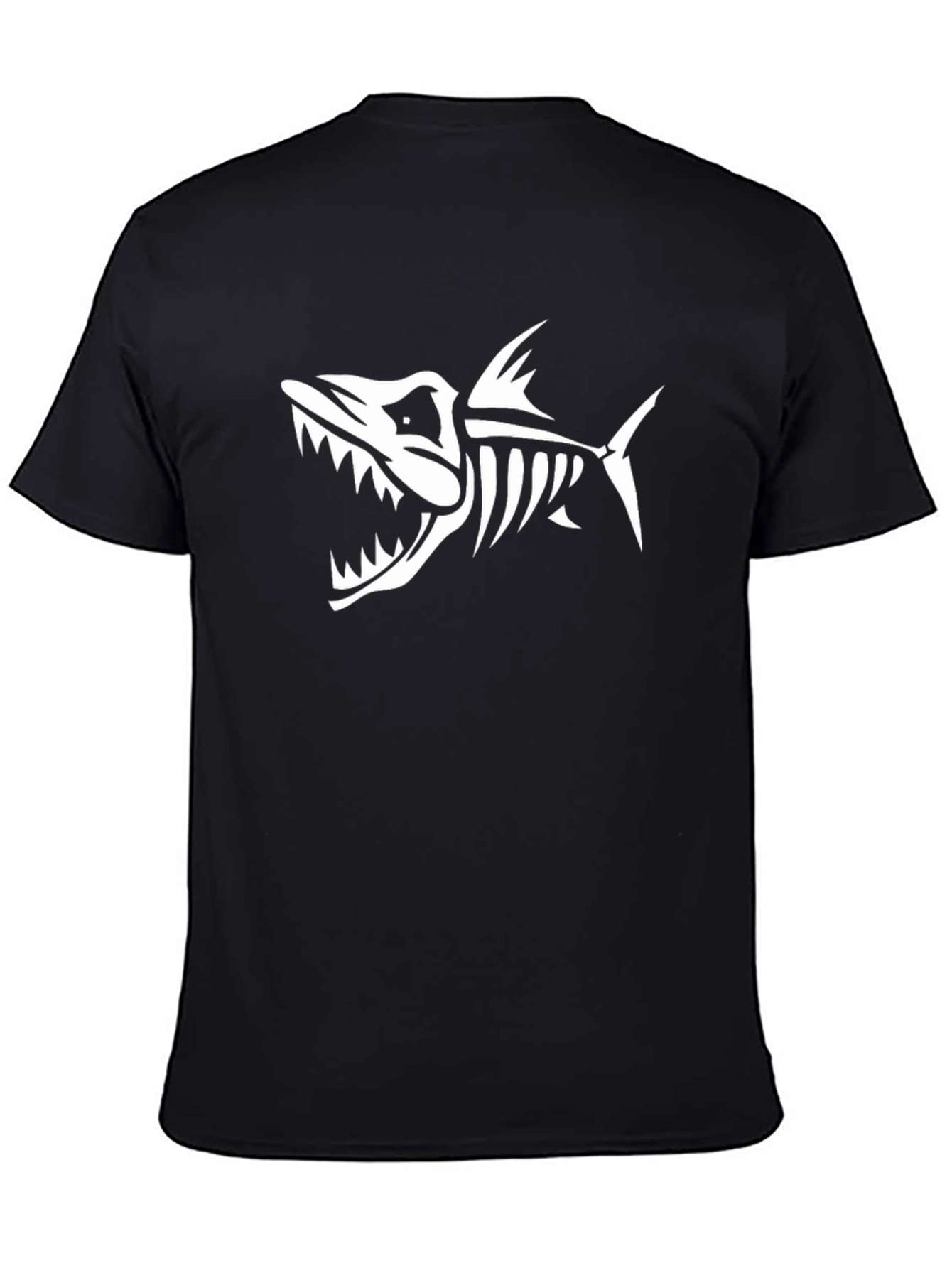Black Tee with Fish Skeleton Print
