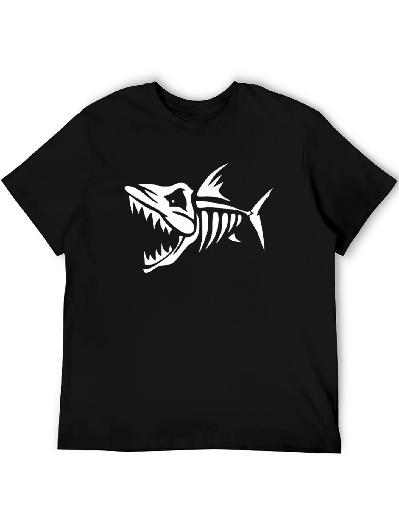 Black Tee with Fish Skeleton Print