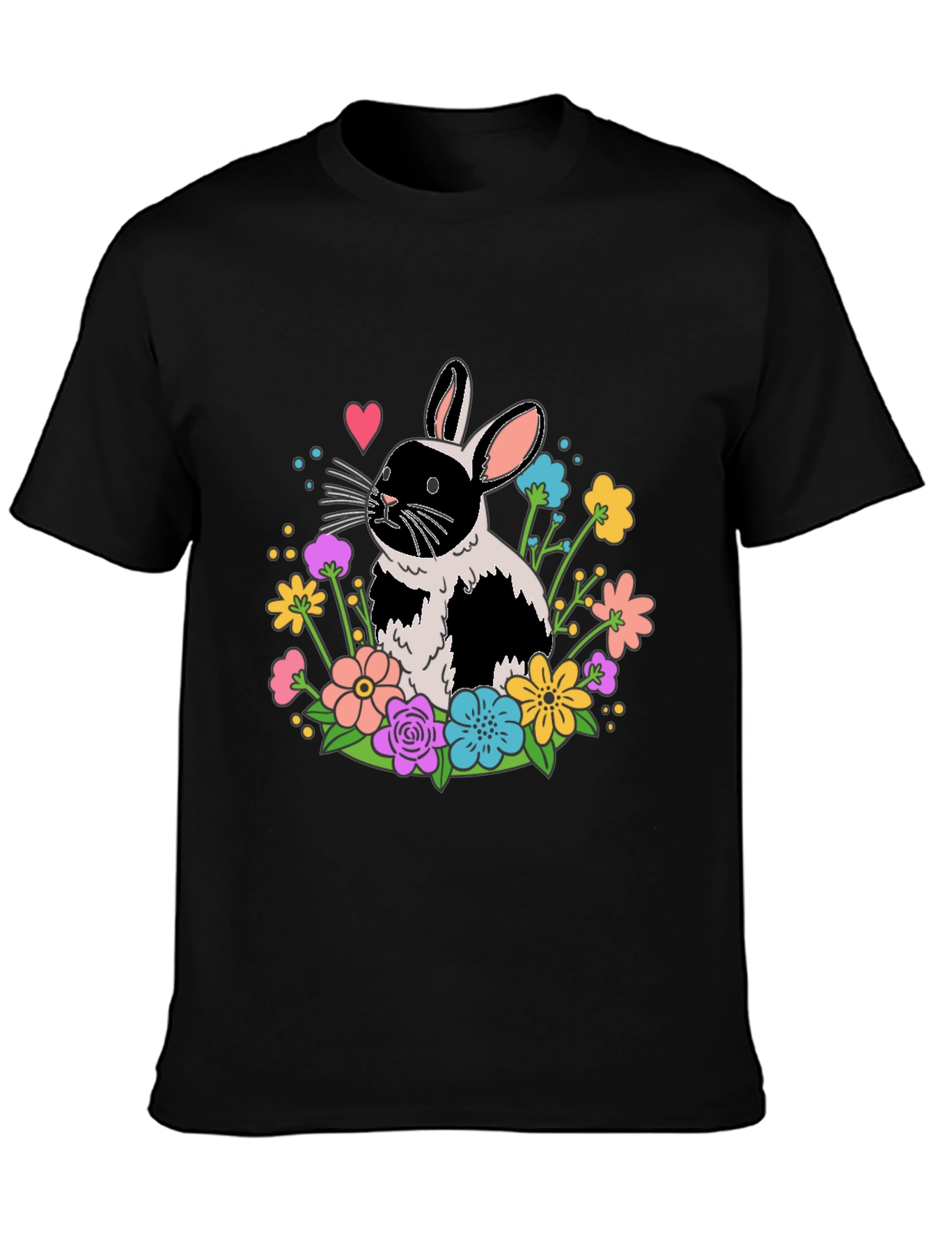 Floral Bunny Graphic Tee - Black Casual Shirt