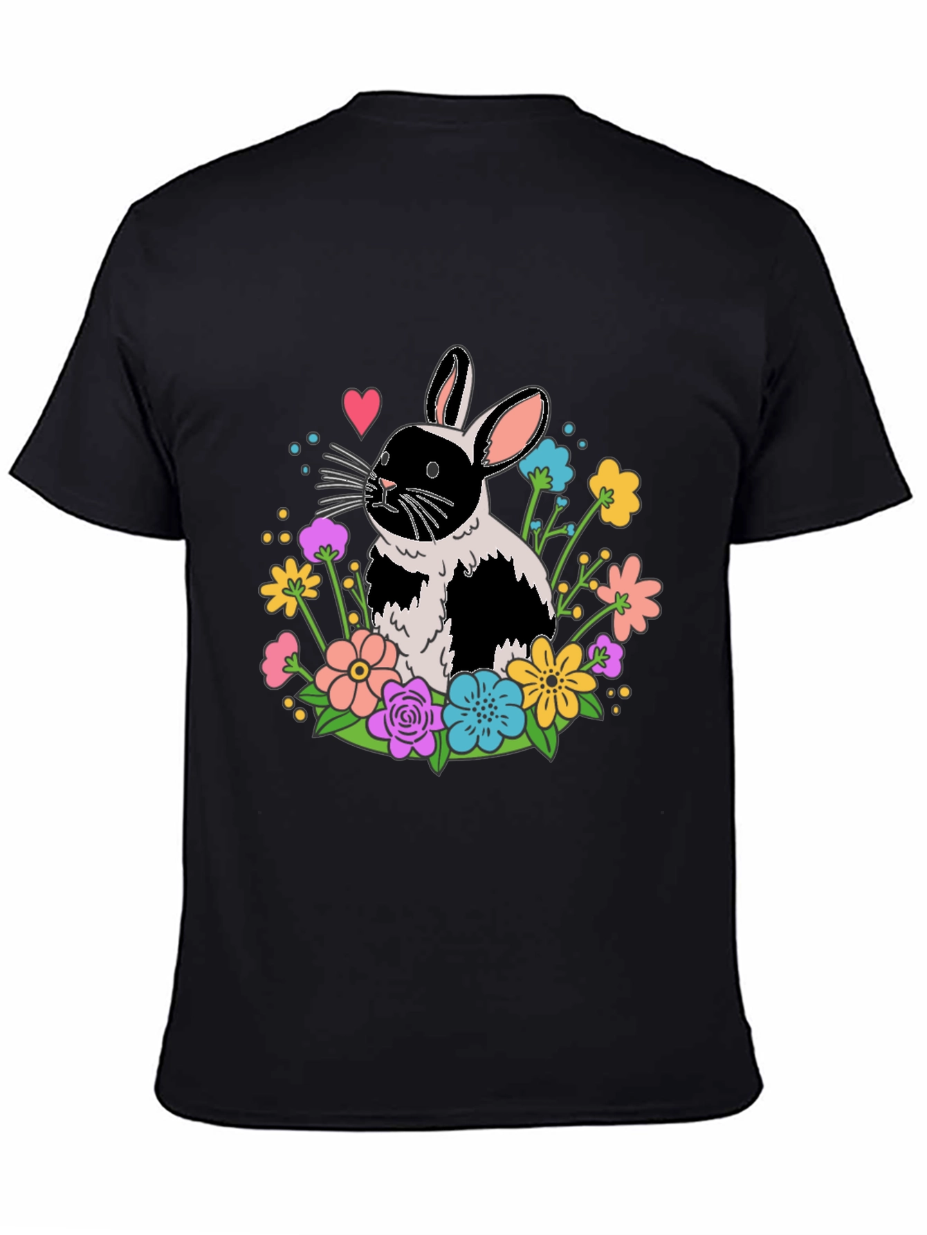 Floral Bunny Graphic Tee - Black Casual Shirt
