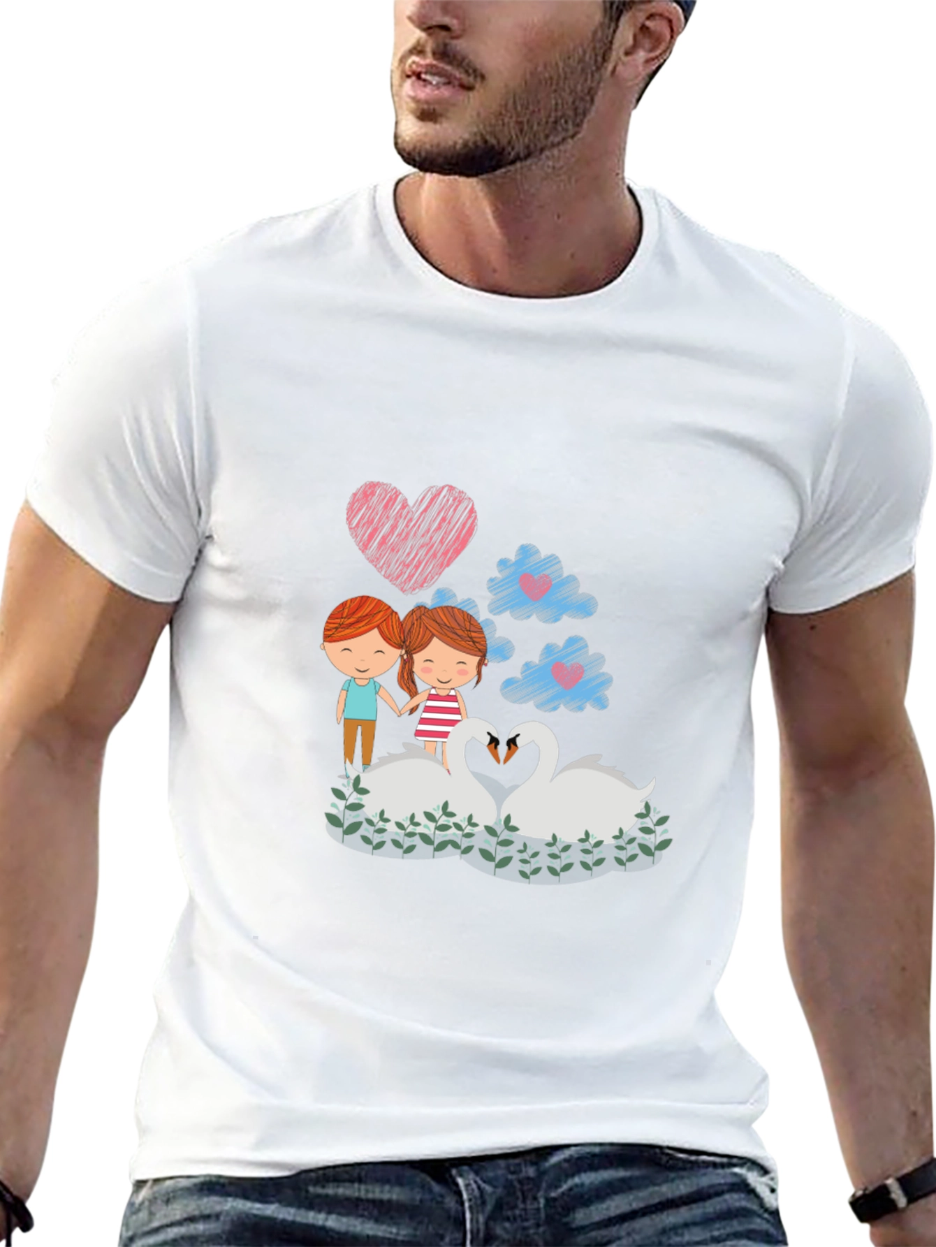 Romantic Swans Couple Graphic Tee