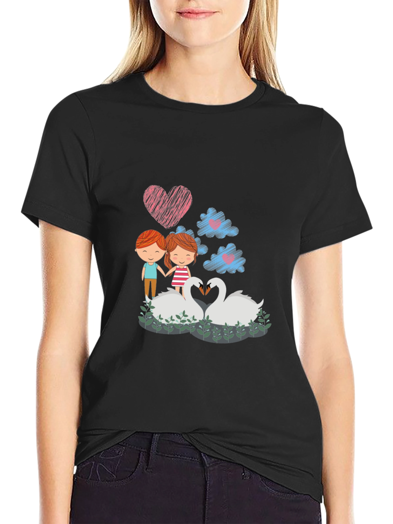 Romantic Swans Couple Graphic Tee