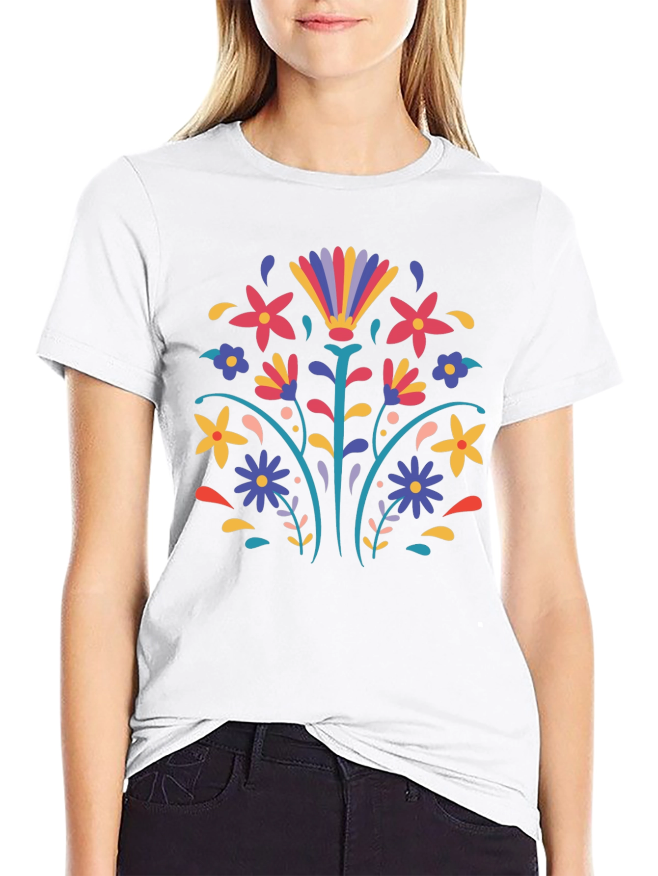 Floral Folk Art Black T-Shirt