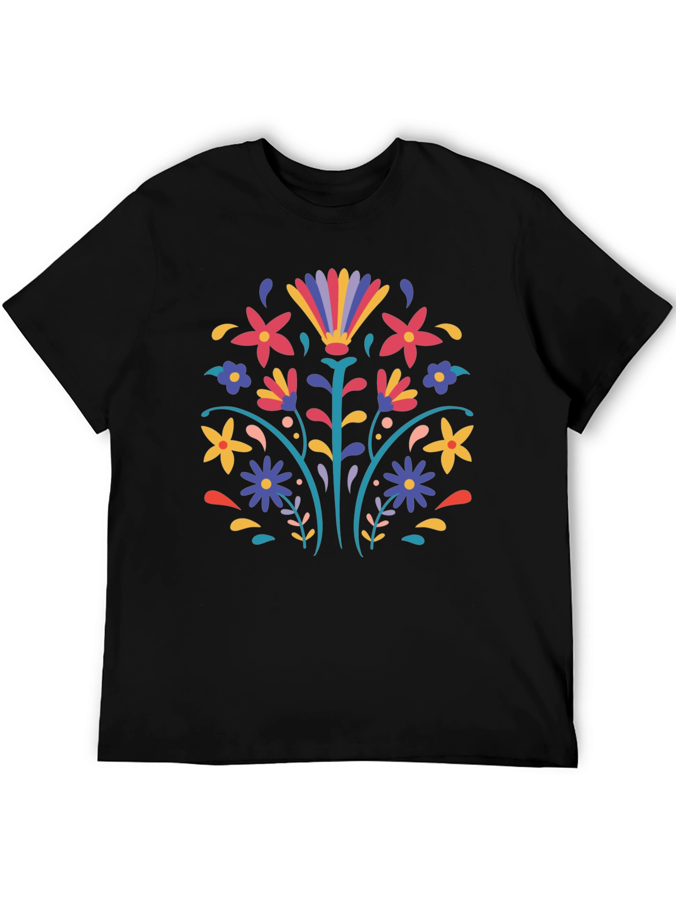 Floral Folk Art Black T-Shirt