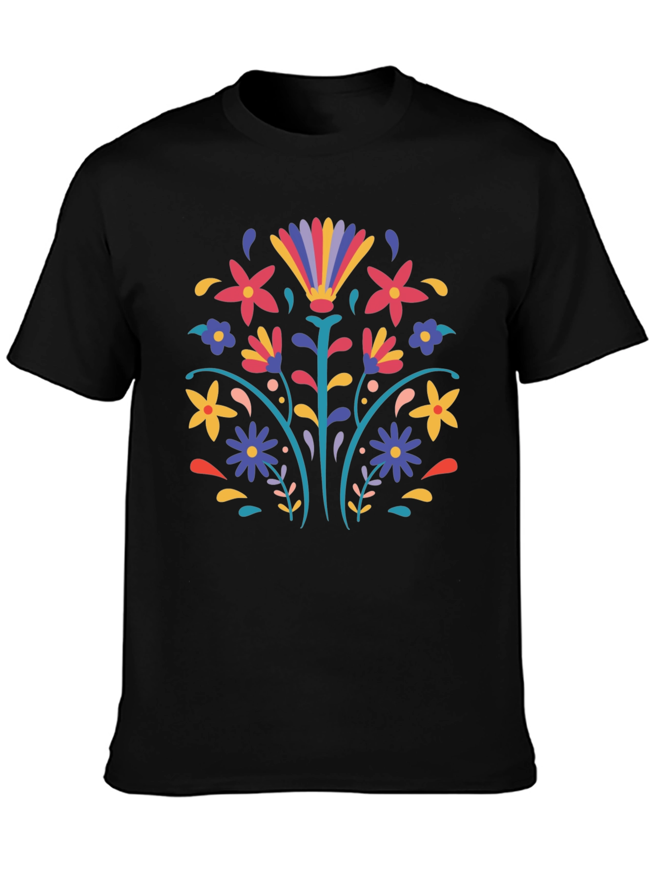 Floral Folk Art Black T-Shirt