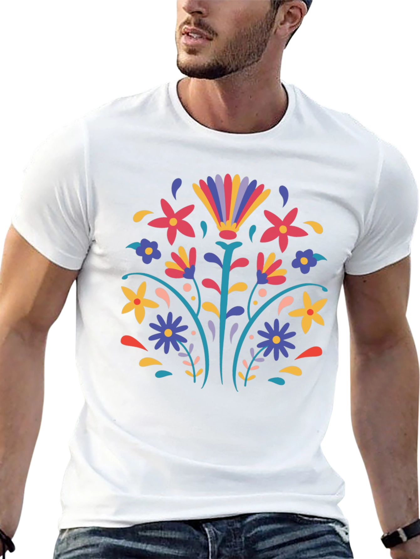 Floral Folk Art Black T-Shirt