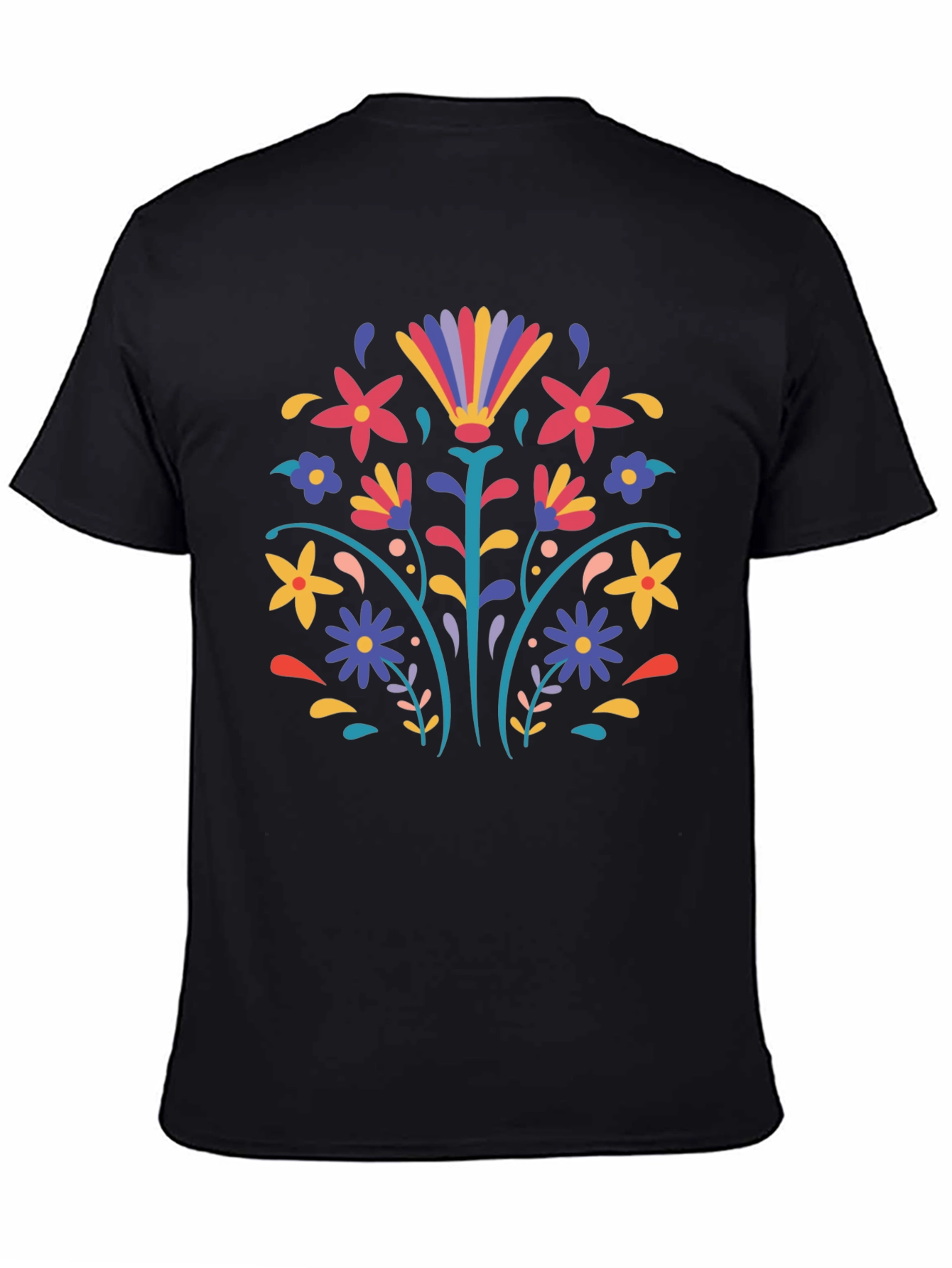 Floral Folk Art Black T-Shirt
