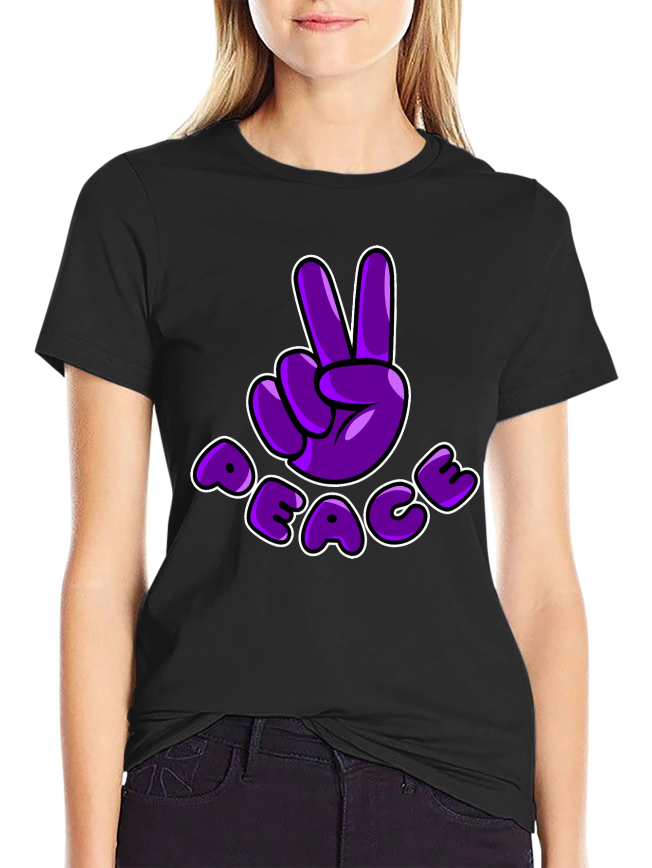 Peace Sign T-Shirt - Purple Cartoon Design