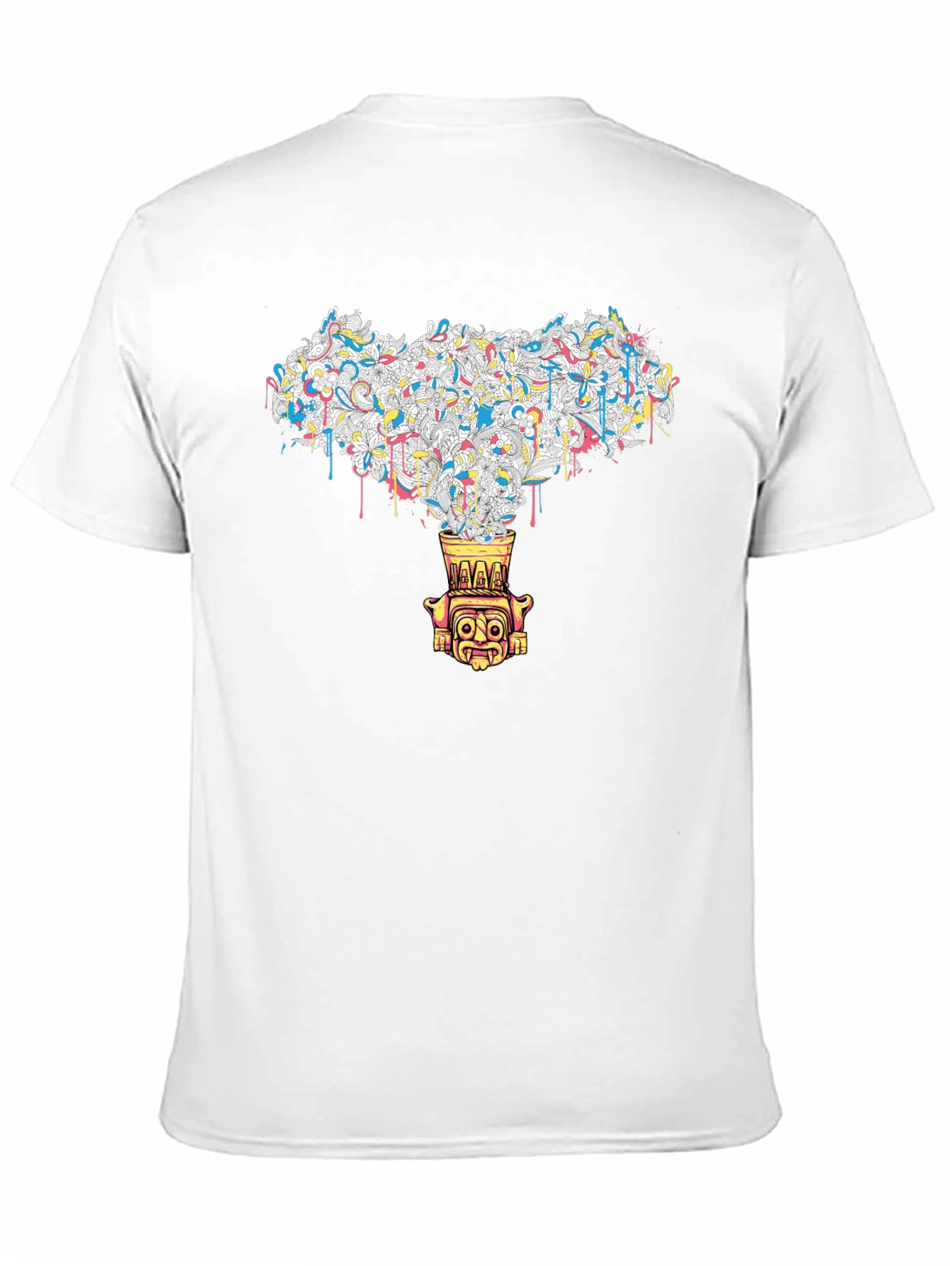 Black T-Shirt with Abstract Tiki Design