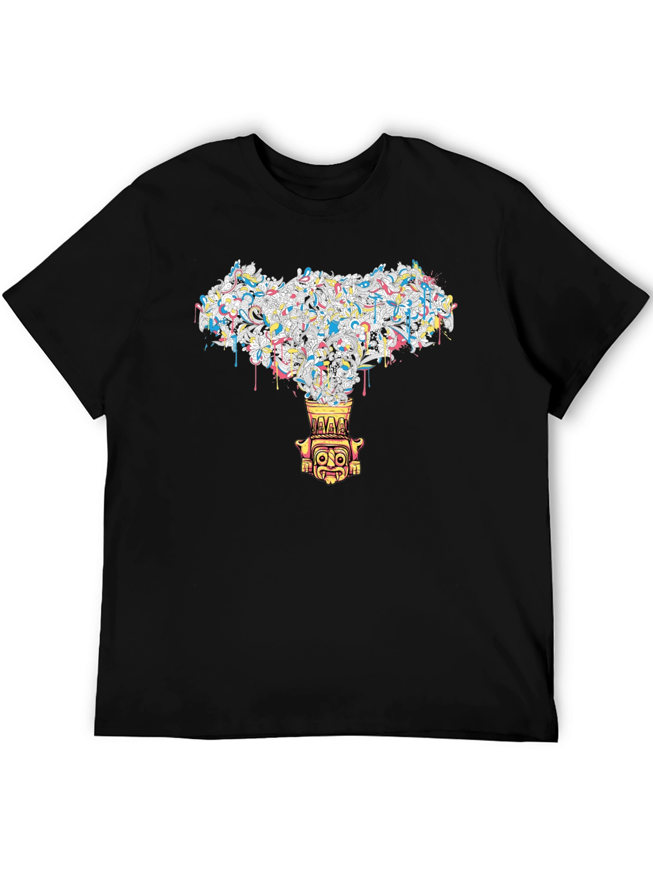 Black T-Shirt with Abstract Tiki Design