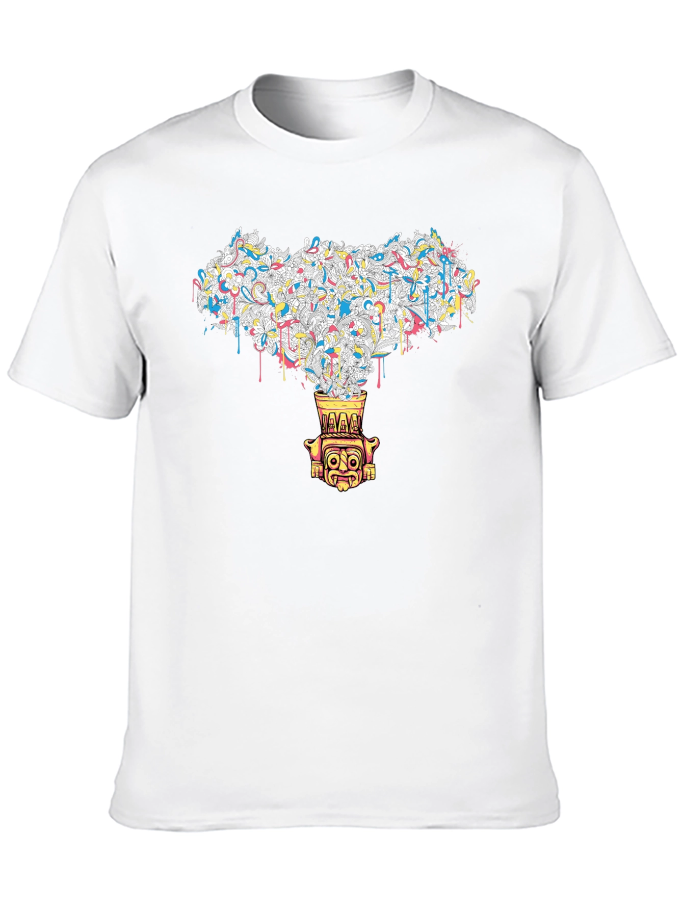 Black T-Shirt with Abstract Tiki Design