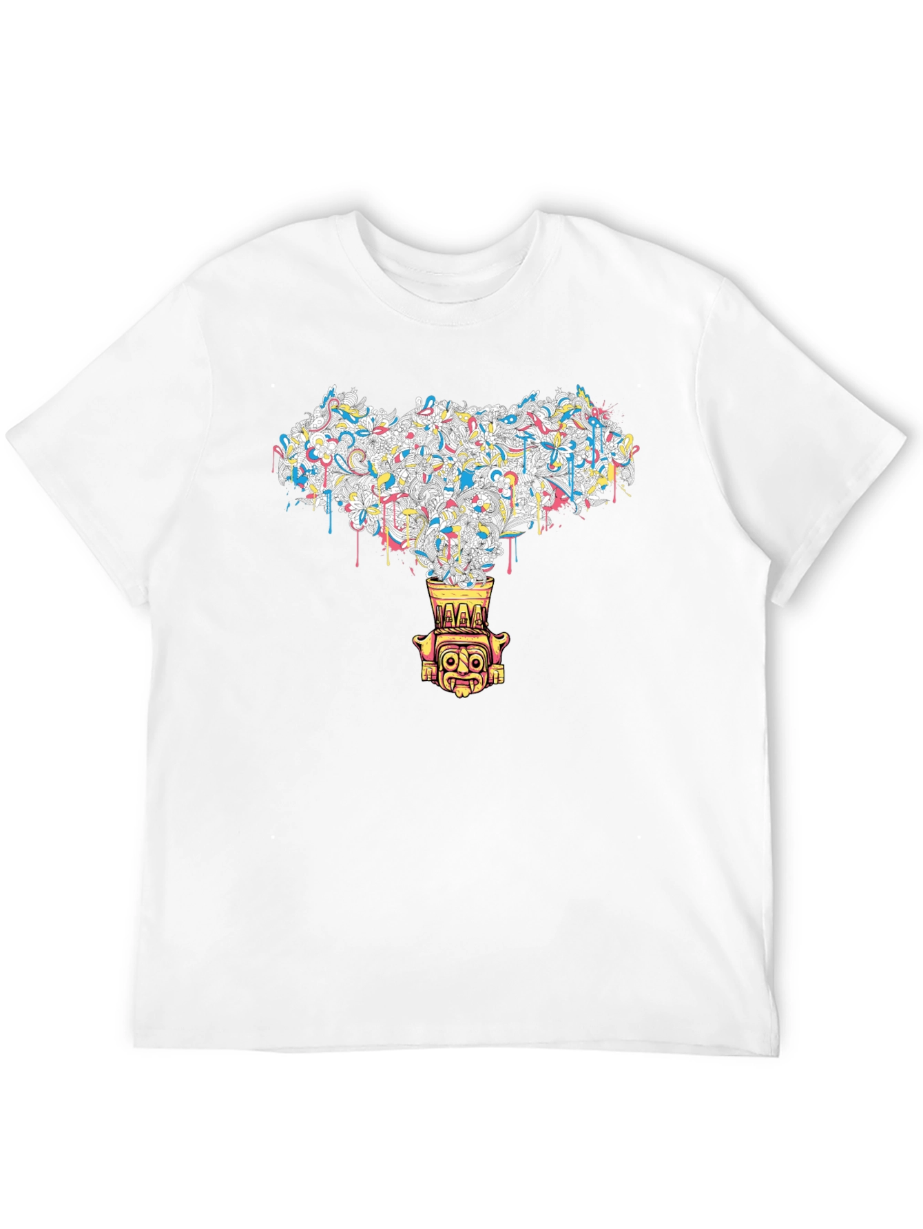Black T-Shirt with Abstract Tiki Design