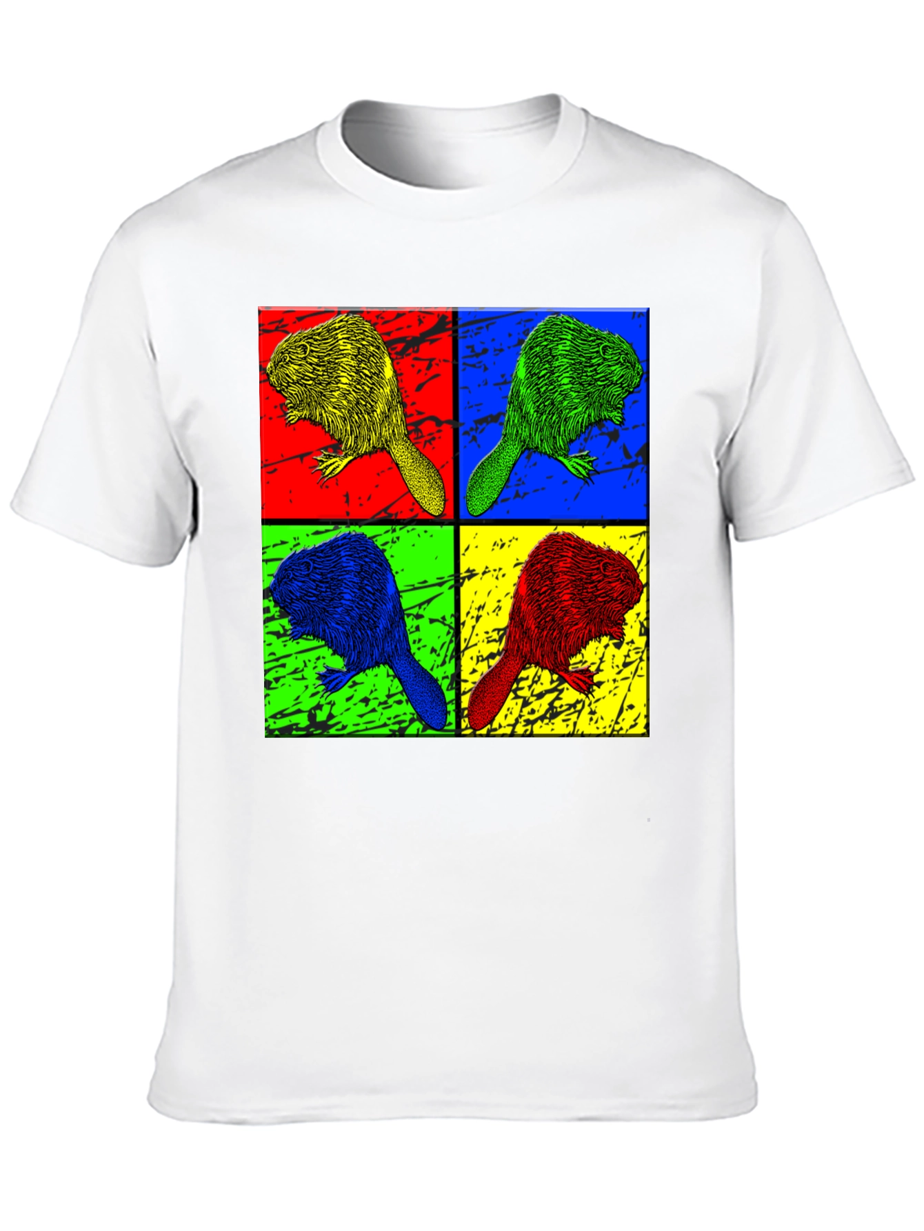 Pop Art Beaver Graphic Print Crew Neck T-Shirt