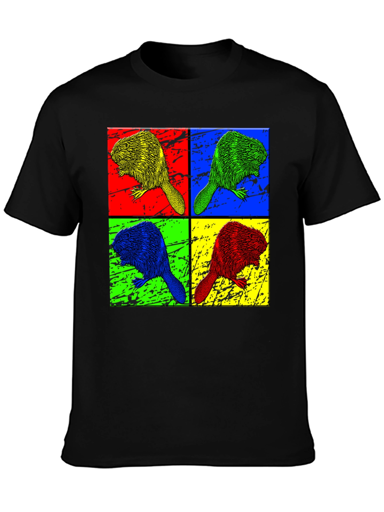 Pop Art Beaver Graphic Print Crew Neck T-Shirt
