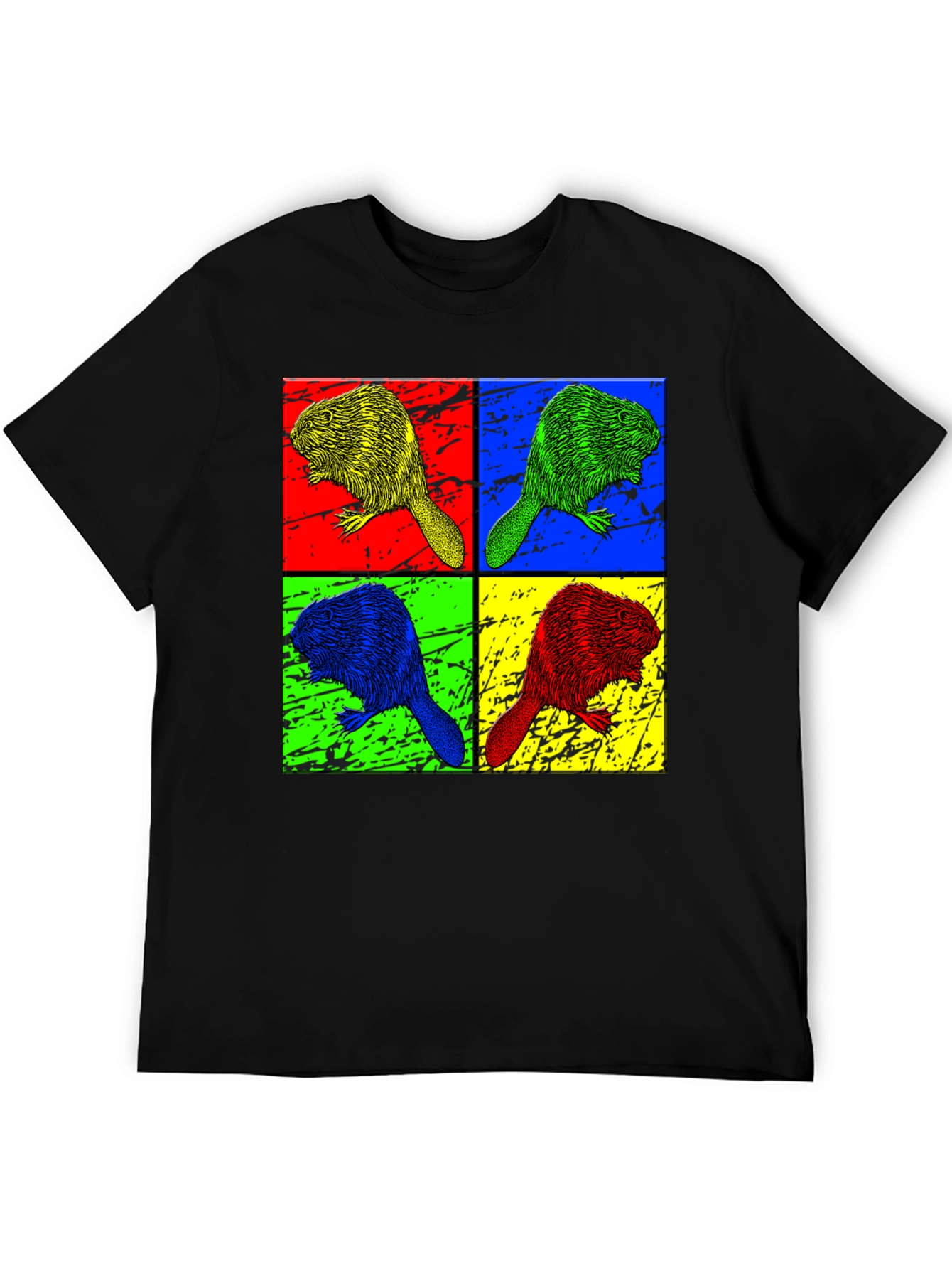Pop Art Beaver Graphic Print Crew Neck T-Shirt