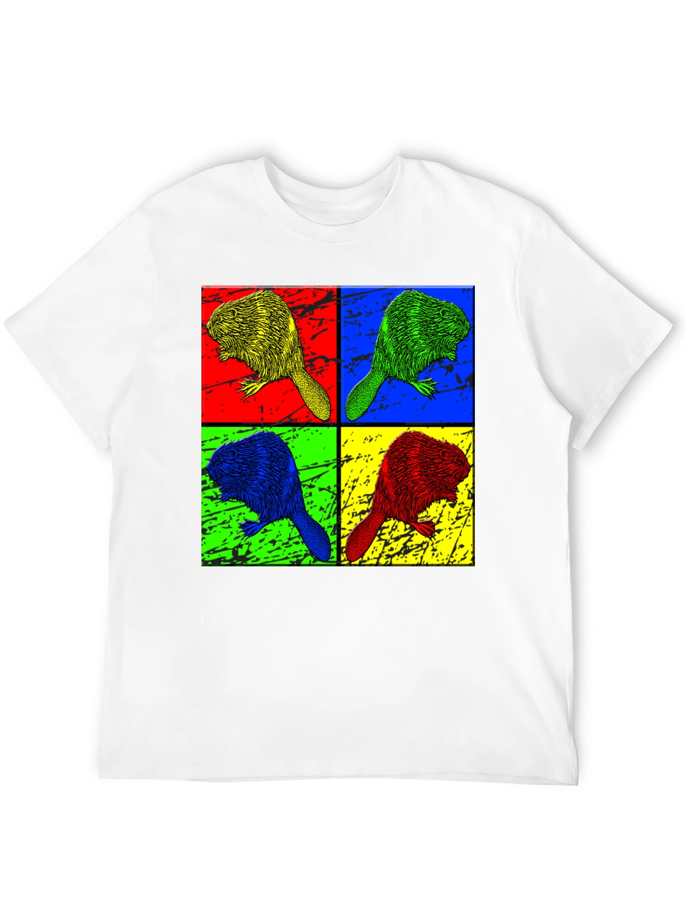 Pop Art Beaver Graphic Print Crew Neck T-Shirt
